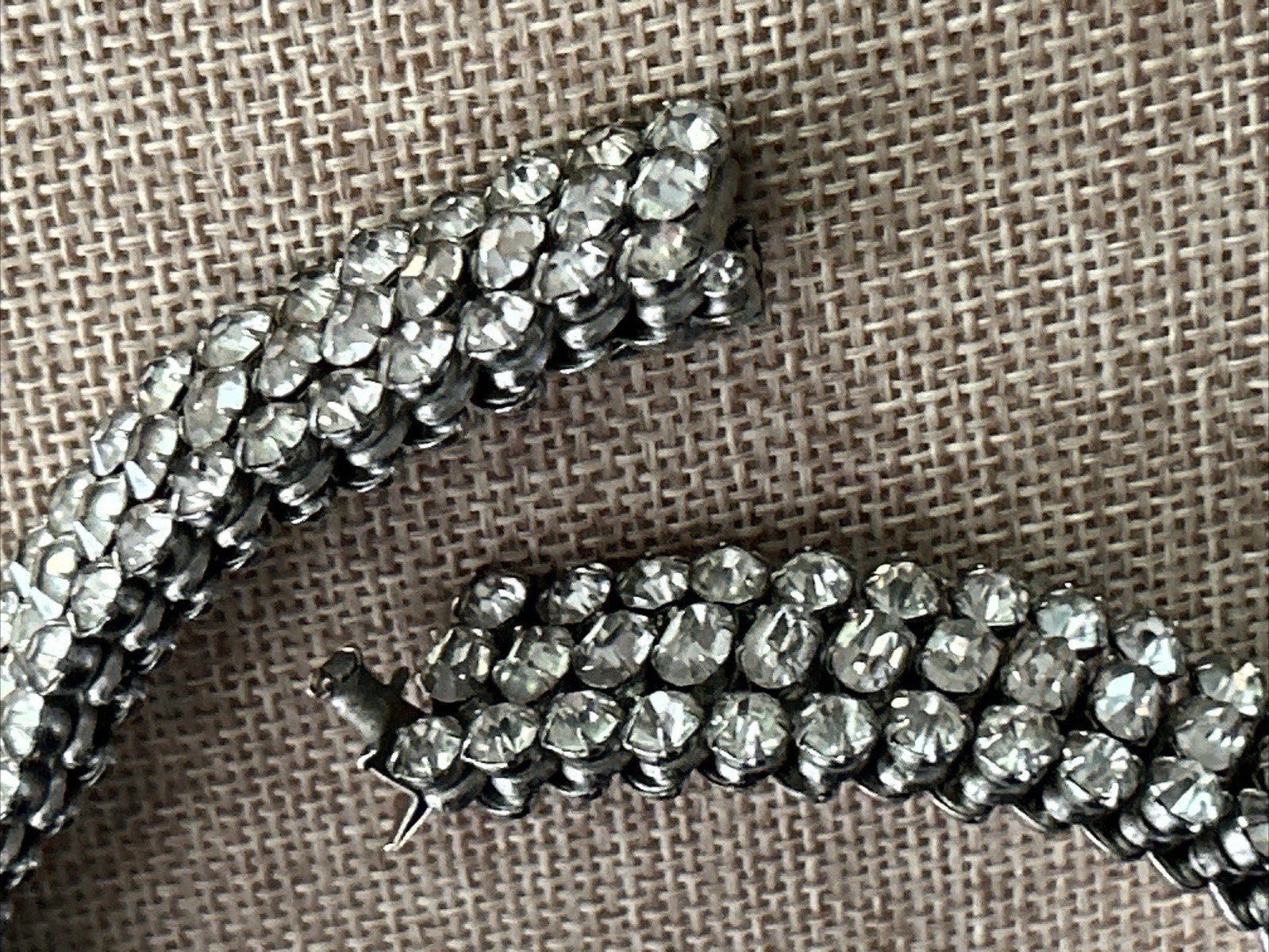 VTG 60s Rhinestone Stretch Expansion Trio-Cut Estate NECKLACE Statement 12.5 in