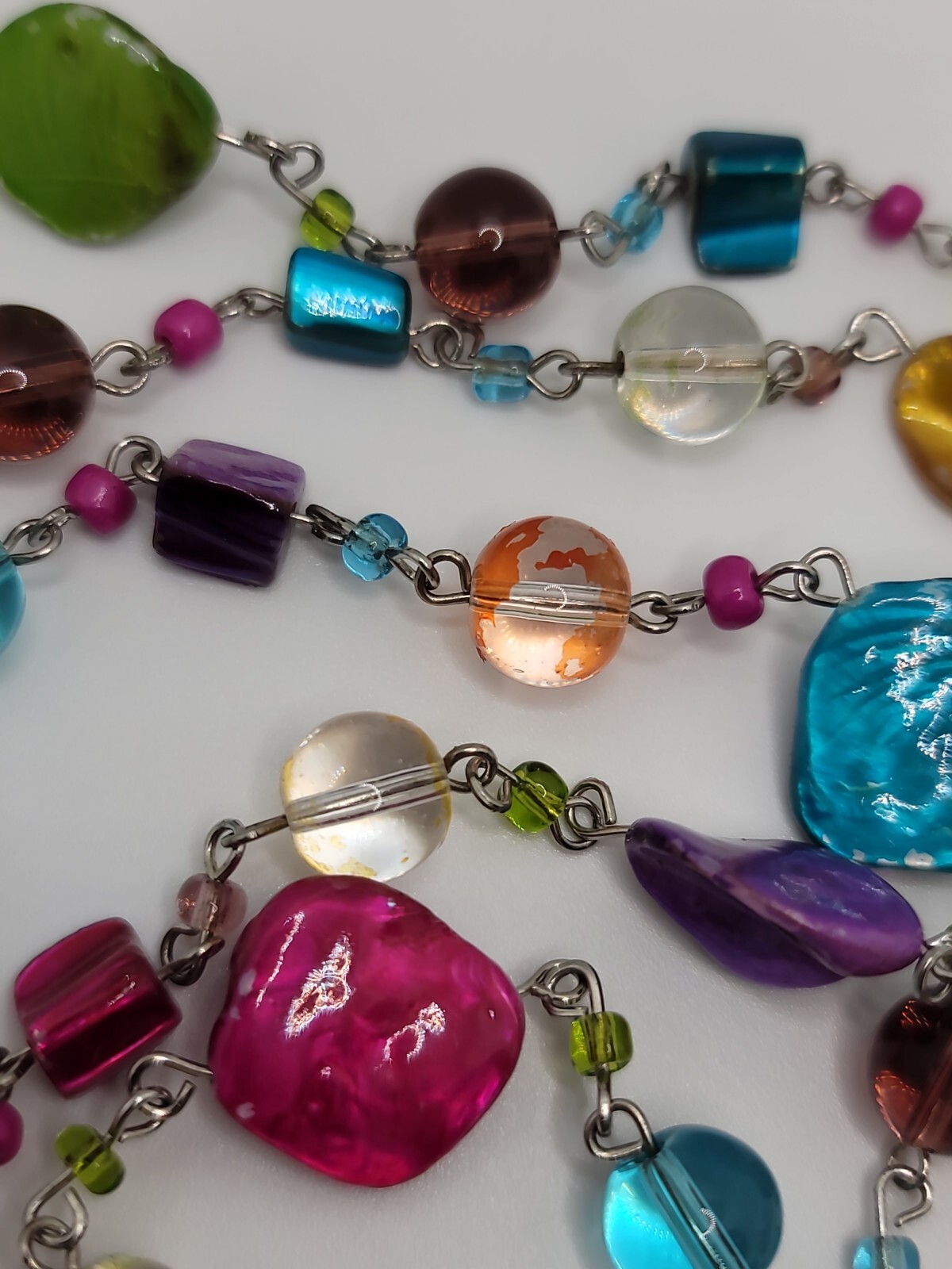 71″ Vintage Wear Repair Craft Multicolored Glass And Shell Necklace