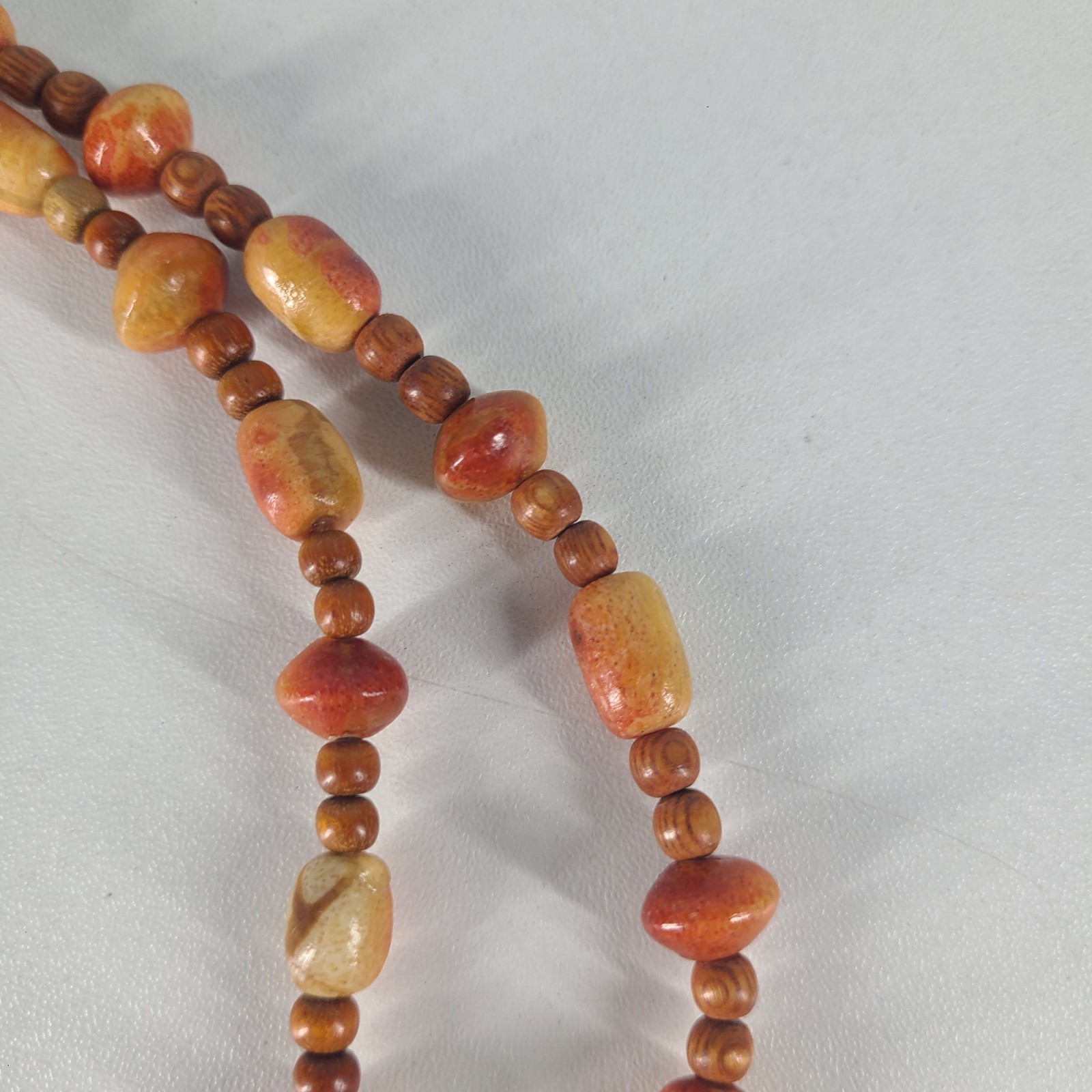 27” Genuine Apple Coral and Wood Beads Necklace – Orange