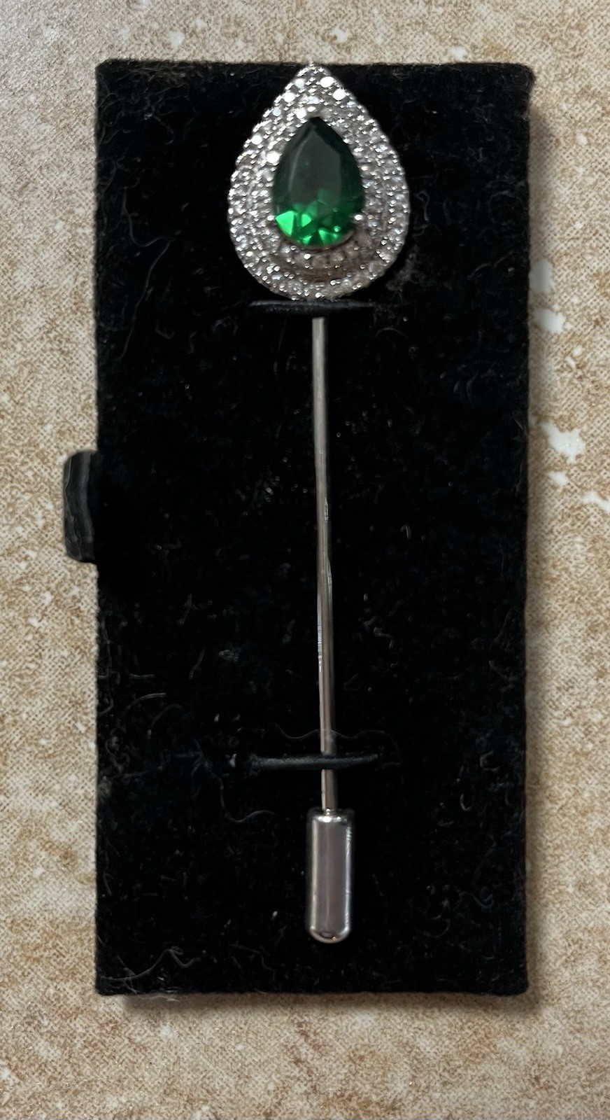 Lab Created Green Quartz and Simulated Diamond 3.10 ctw Brooch in Silvertone