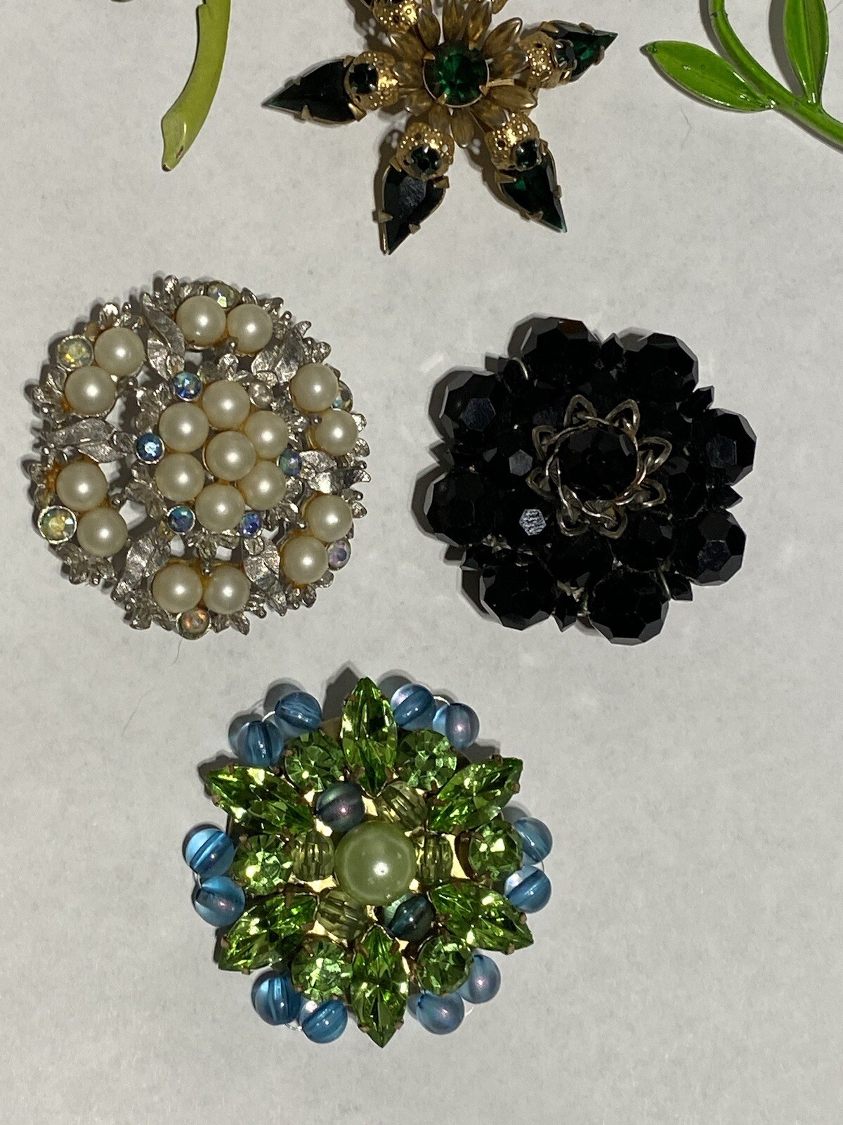 6 Vtg Mod Retro Brooch Metal Enamel Daisy Brown Flower & Rhinestone Brooches MCM