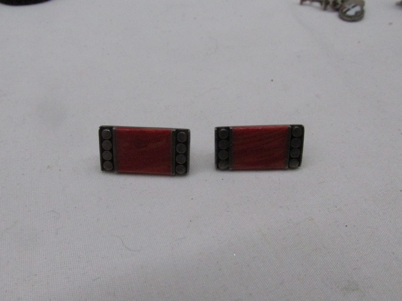 Vintage Sterling Silver Spiney Oyster Rectangle Shaped Clip On Earrings #224