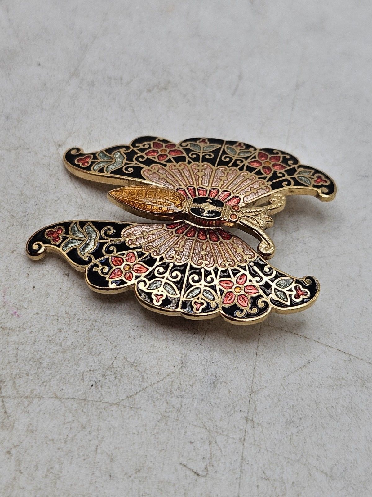 Vintage Cloisonne Brooch Lot Of 2, 1 Flower, 1 Butterfly. Unmarked