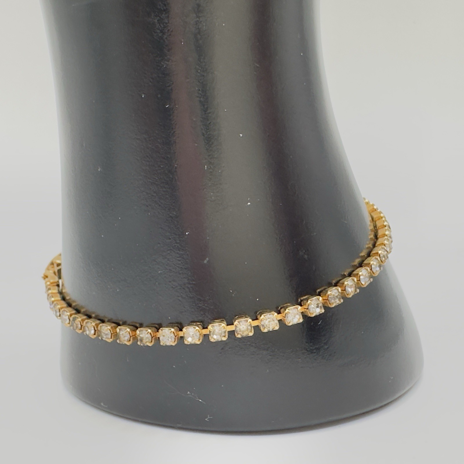 Vintage Swarovski Crystal Tennis Bracelet by Savvy With Box Dainty Gold Tone 7