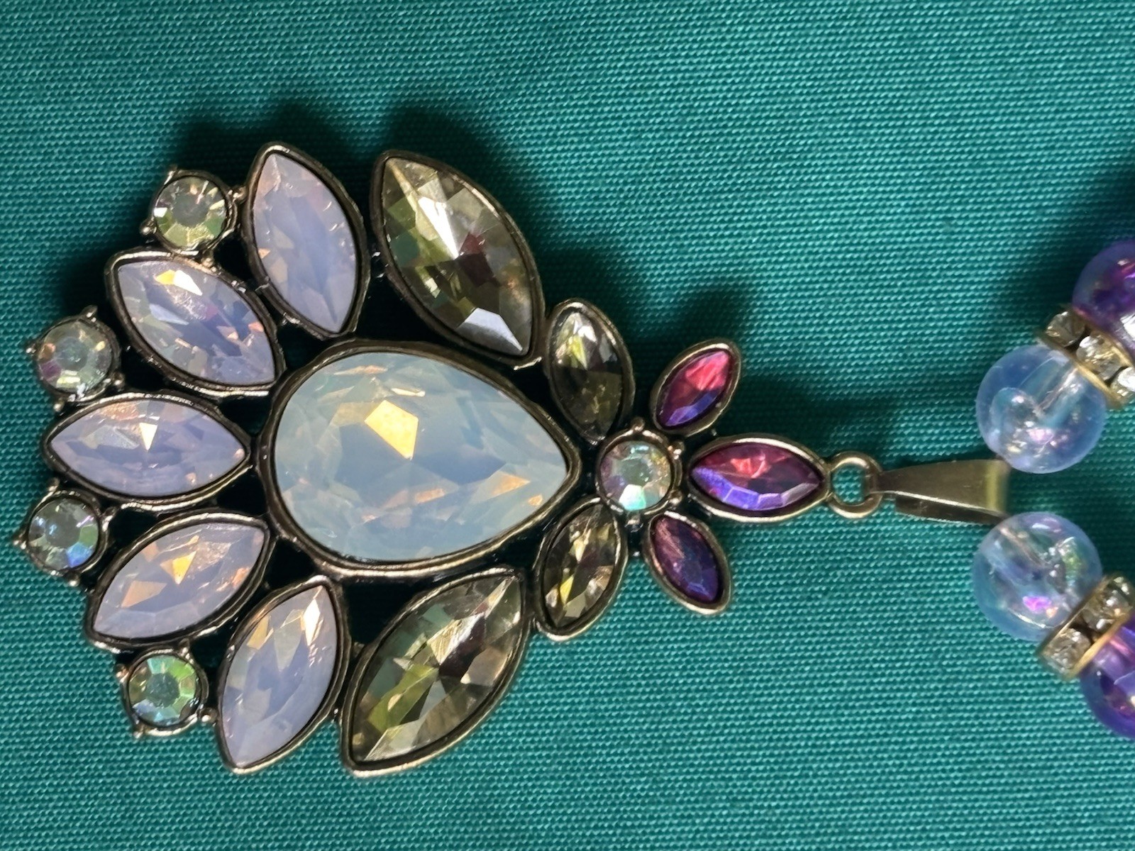 Statement Necklace Large Pendant Pink Purple White Clear Iridescent 26”
