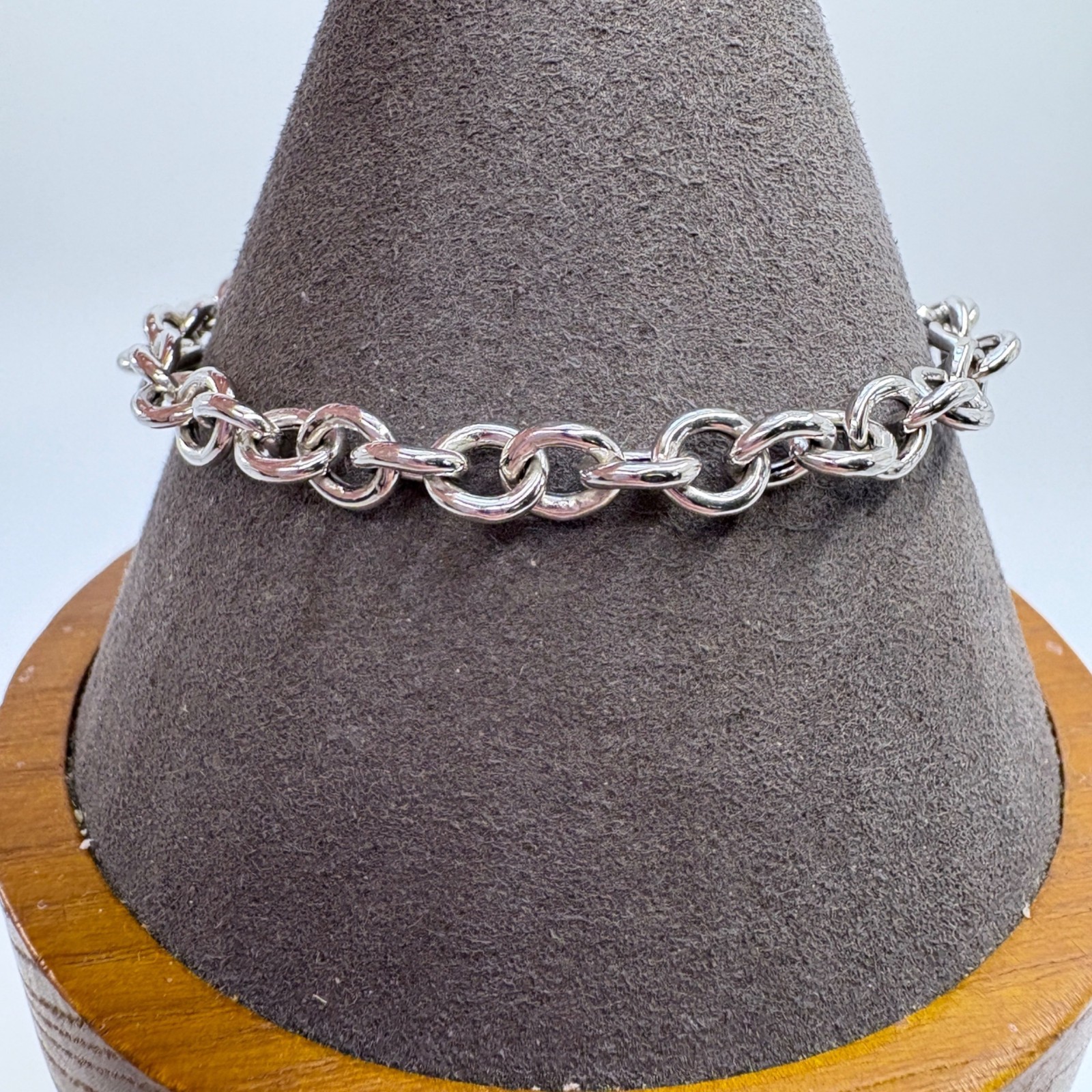Heart Tag Round Link Chain Bracelet VTG Sterling Silver 925 Size 7.5″ Length