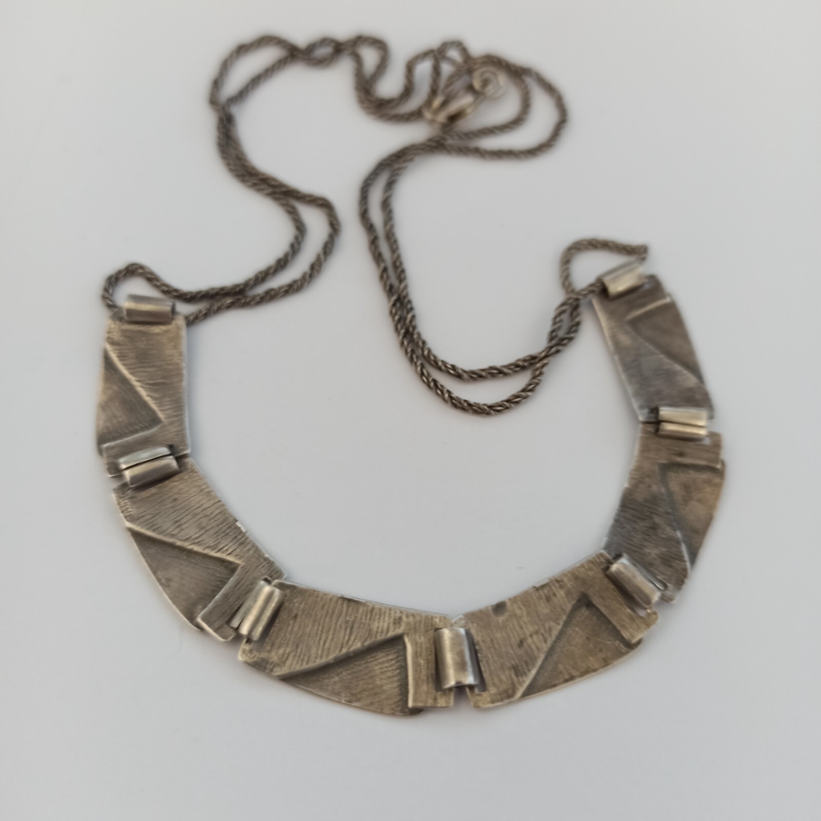 Vintage Silver Necklace Modernist Geometric Articulated Links Cleopatra Inspired
