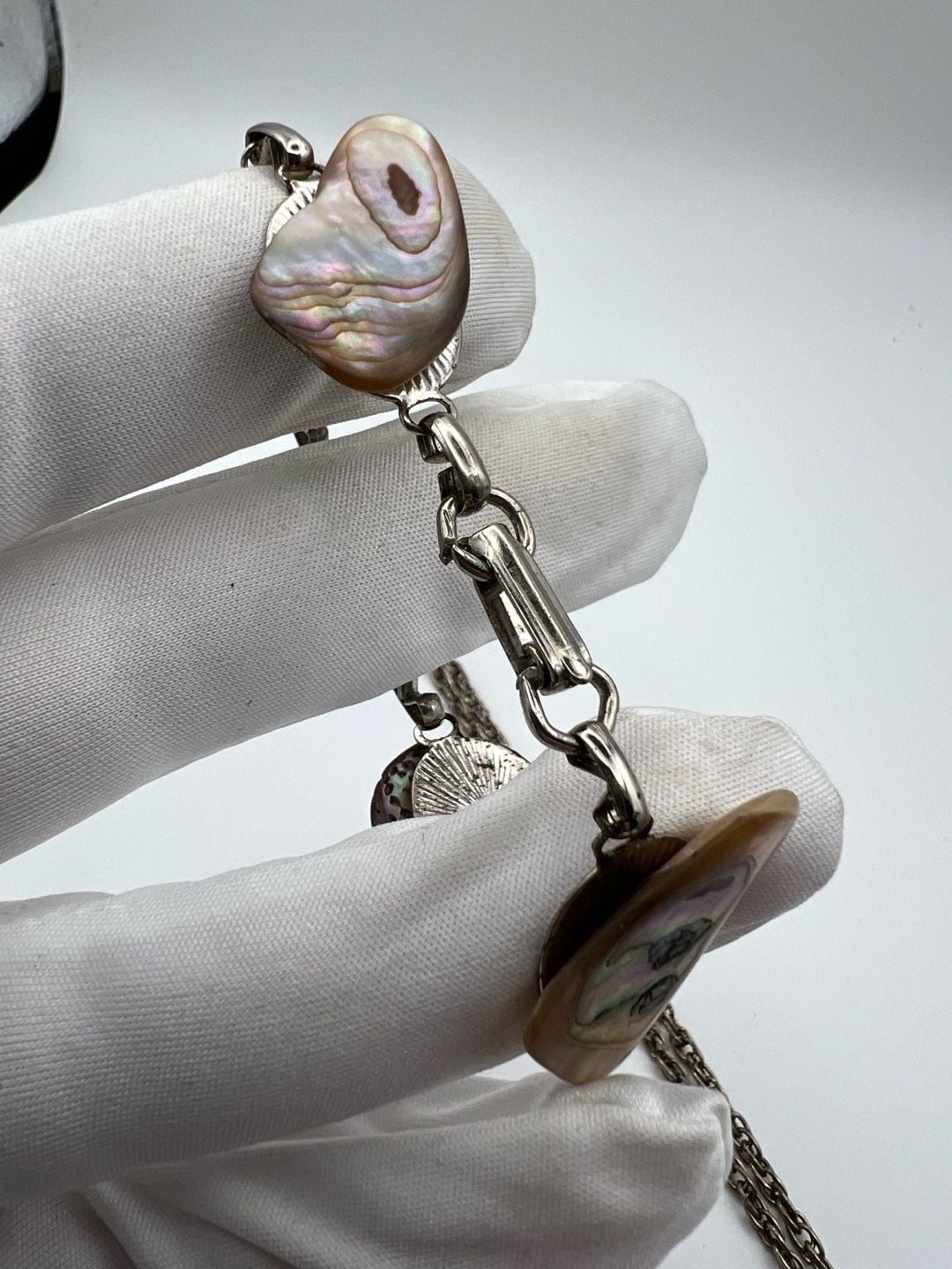 Vintage Abalone Shell Link Bracelet and Pendant Necklace Set