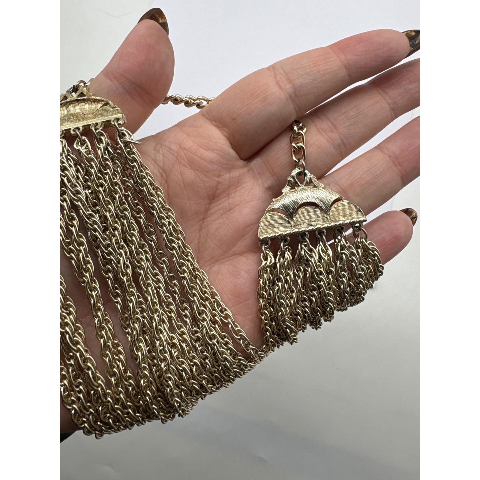 Vintage Silver Multi 6 Strand Chain Necklace Layered Statement Hook Closure J124