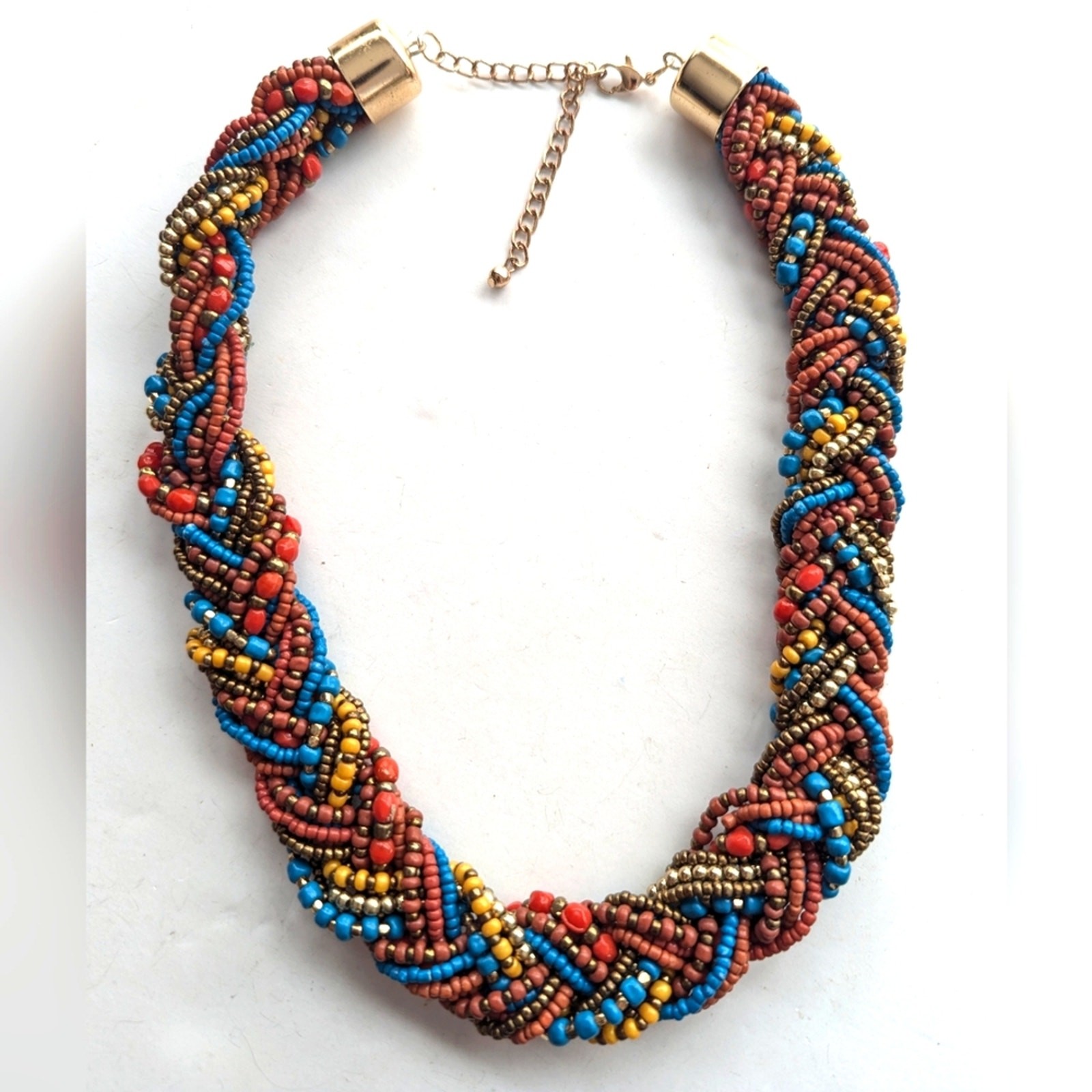 Bohemian Style Hippie Seed Bead Earth Tones Braided Collar Choker Necklace