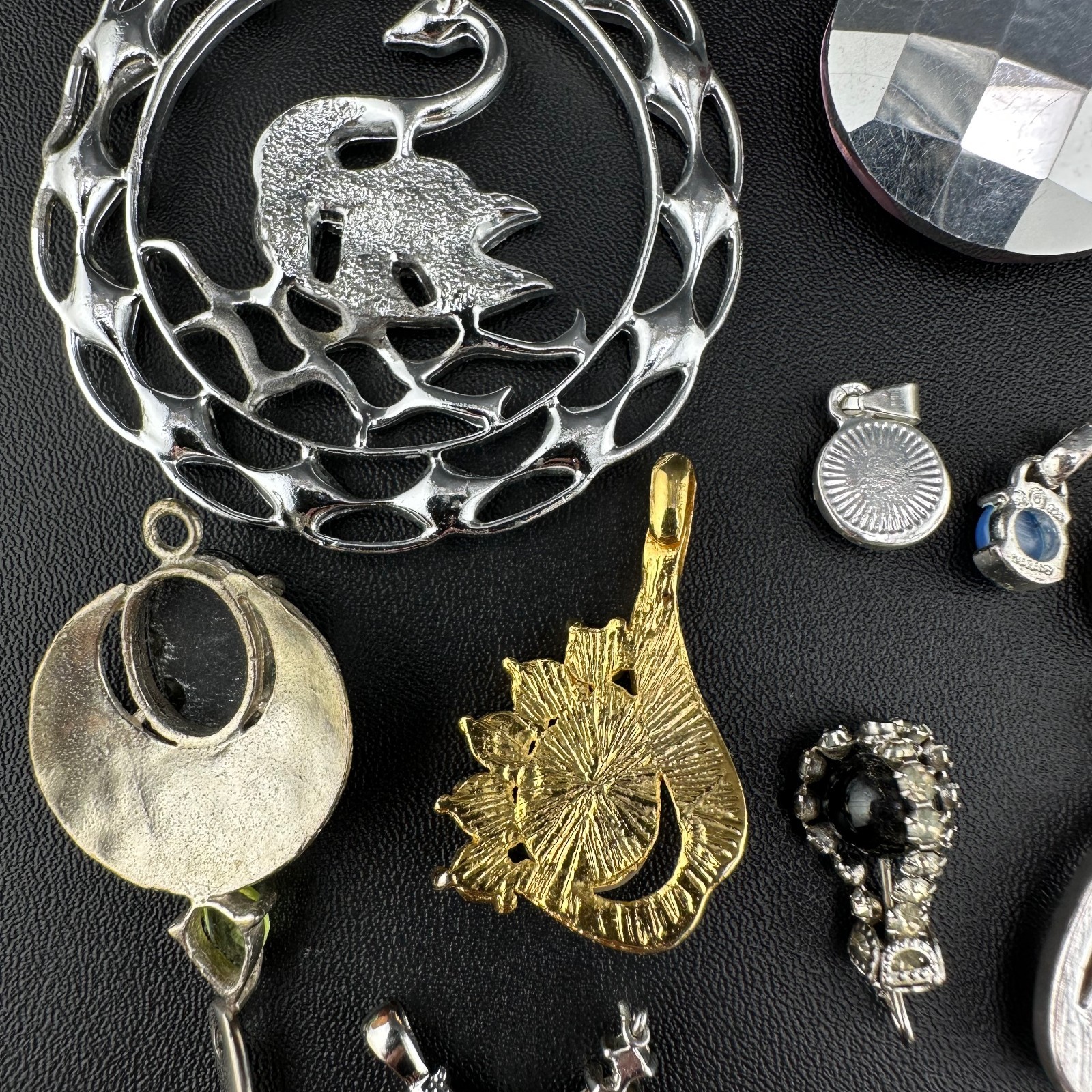 Vintage to Now Crystal Rhinestone Pendant Charm Lot of 28 Silver Gold Tone Mix