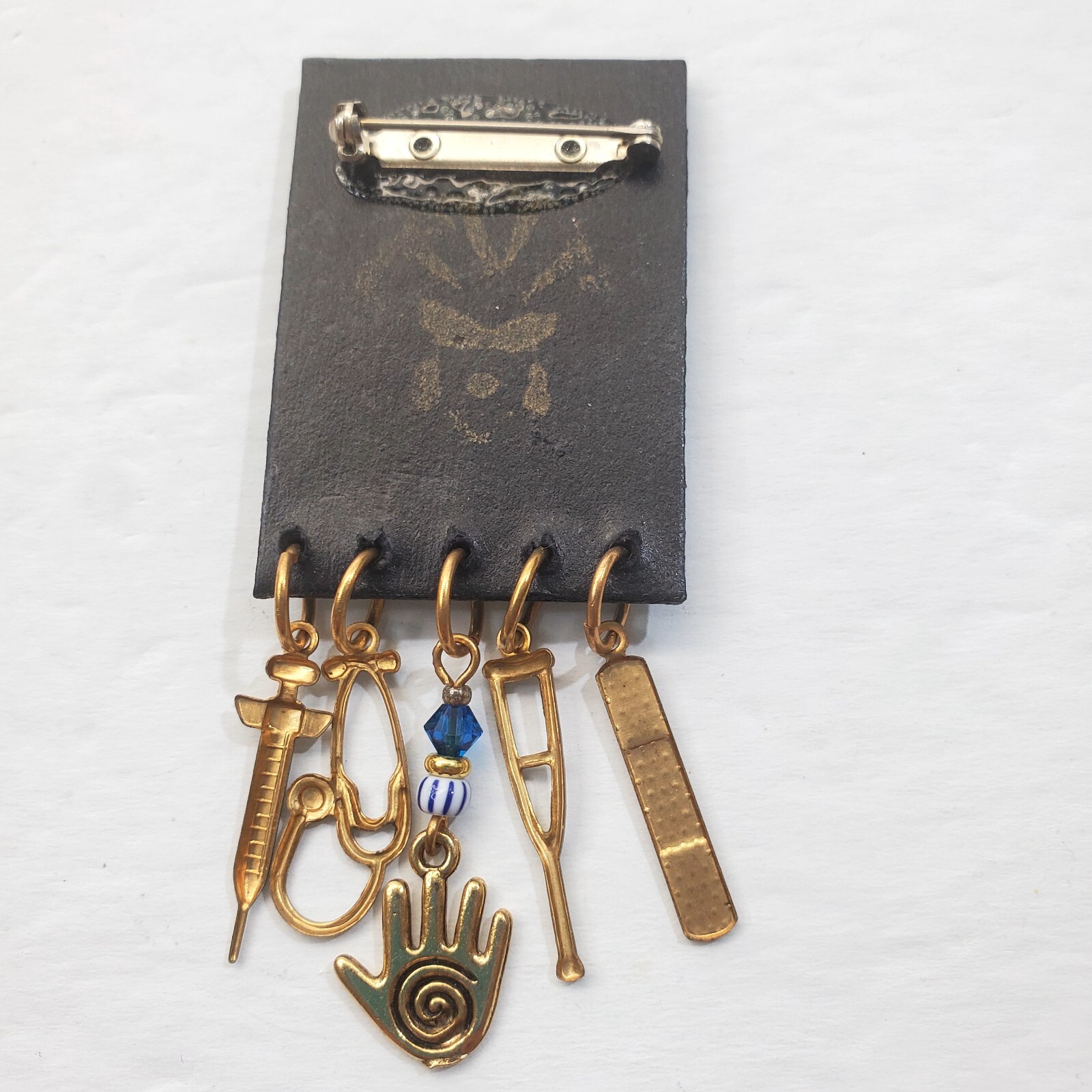 Vintage USPS Resin Metal Nursing Postage Stamp Brooch Pin with Dangle Charms