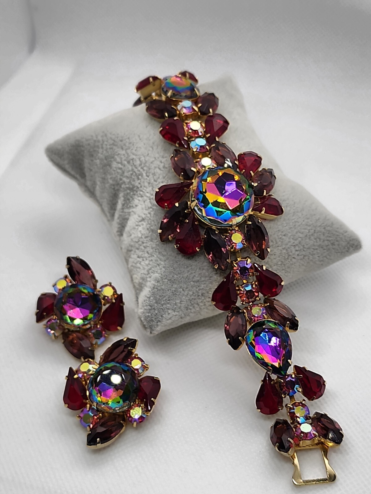 Vintage Juliana Amethyst Red Watermelon Vitrail AB Demi Parure Bracelet Earrings