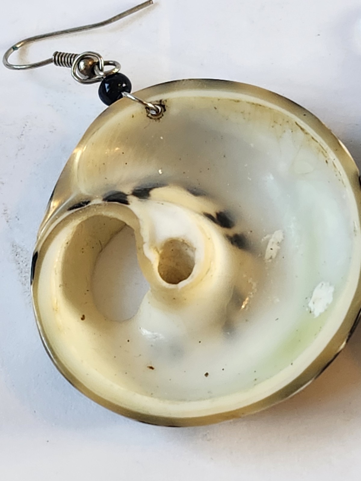 Vintage Abalone Paua Shell Earrings Round Drop Dangle