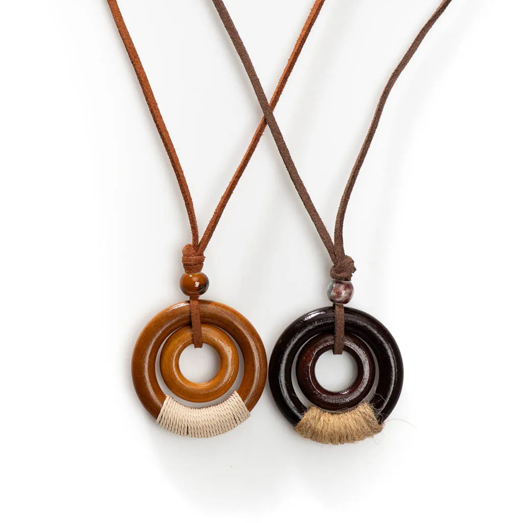Bohemian Vintage Wooden Hemp Rope Vintage Handmade Necklace Ceramic Beads…