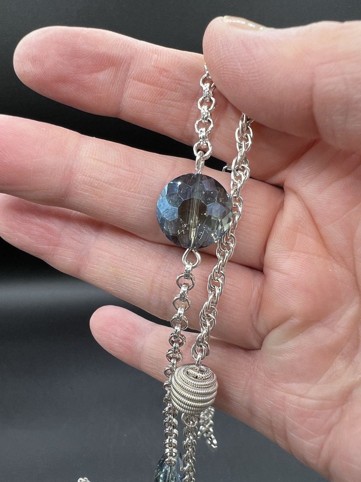 Vintage Monet, Silver Tone, Blue Aurora Borealis, 2 Strand Statement Necklace