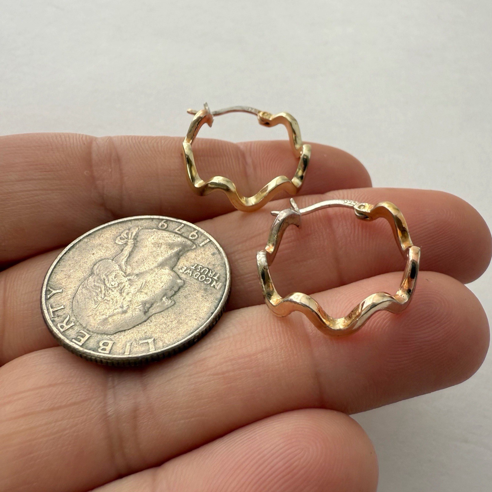 Sterling Silver 925 Gold Wash Wavy Ripple Small Hoop Earrings