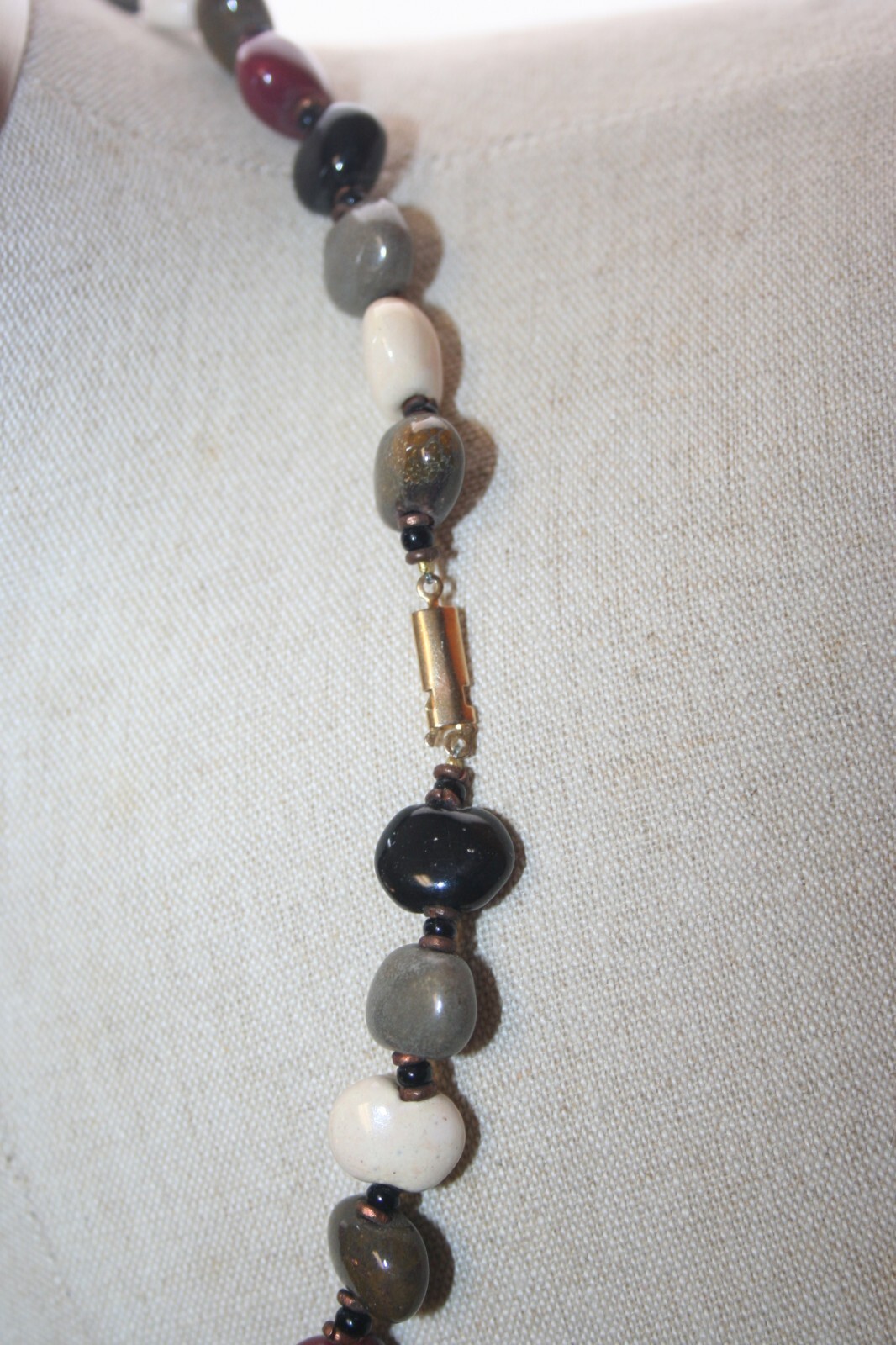Matinee Length Necklace Polished Multicolored Semi-Precious Stone Copper Spacers