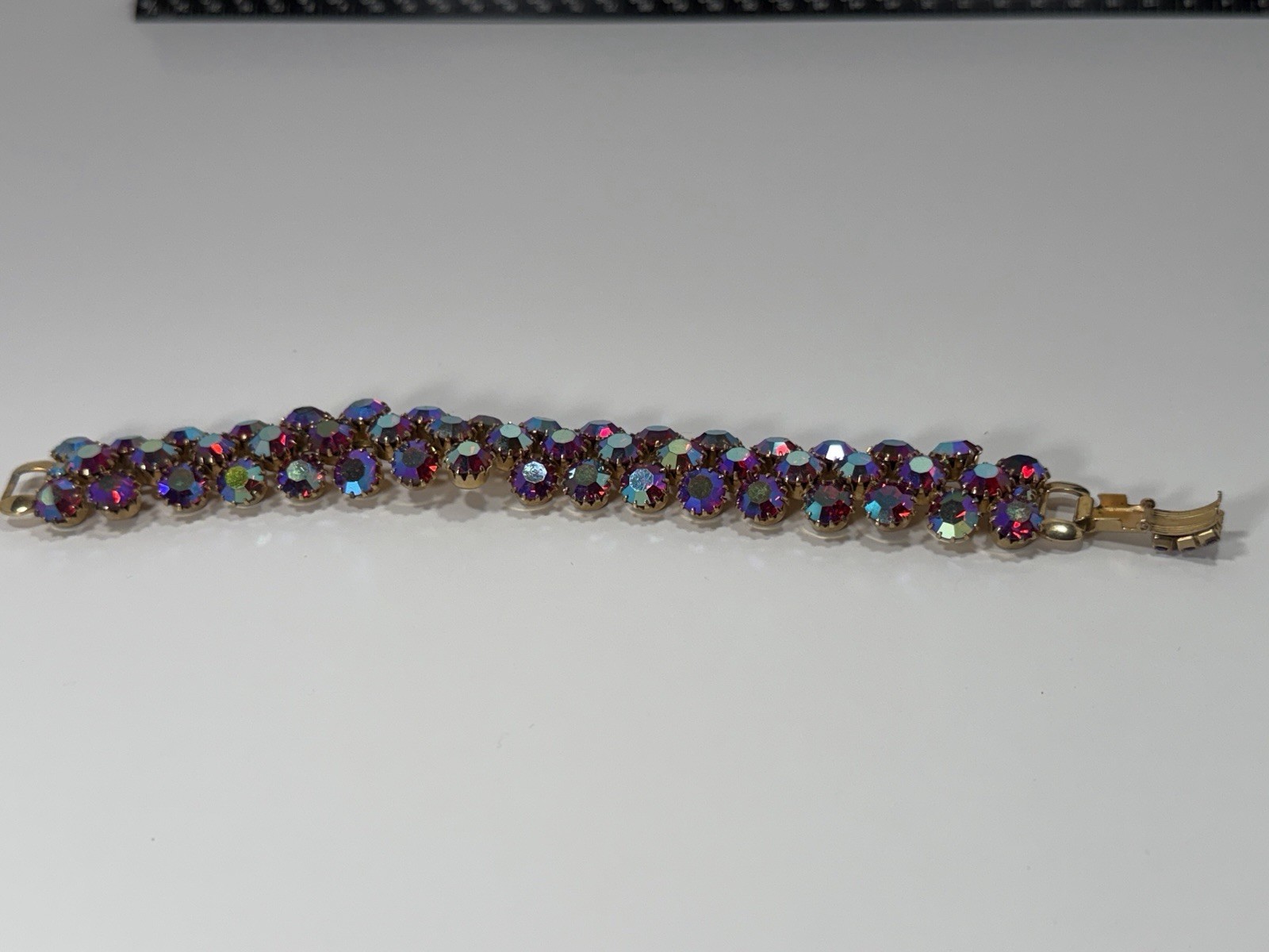 Vintage Signed Weiss AB Rhinestone Bracelet 7.5”