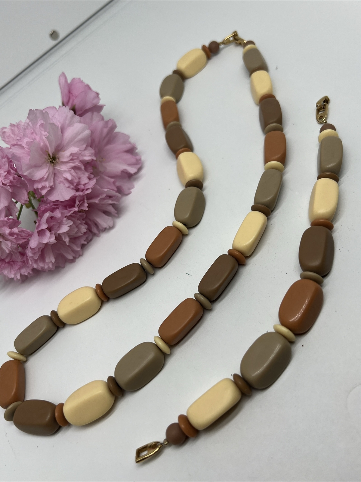 Vintage 1985 Napier Earthtones Necklace Bracelet Set Lisa Bertolli Resin Bead