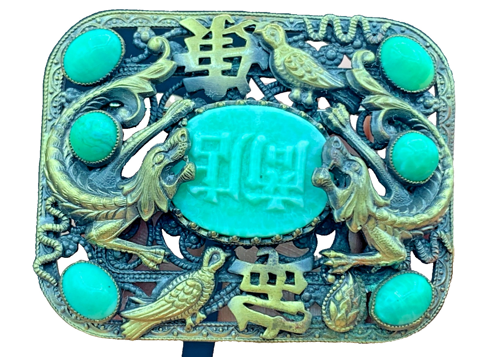 MAX NIEGER Pin Brooch Chinese Revival Pekin Glass Czechoslovakia circa 1920s