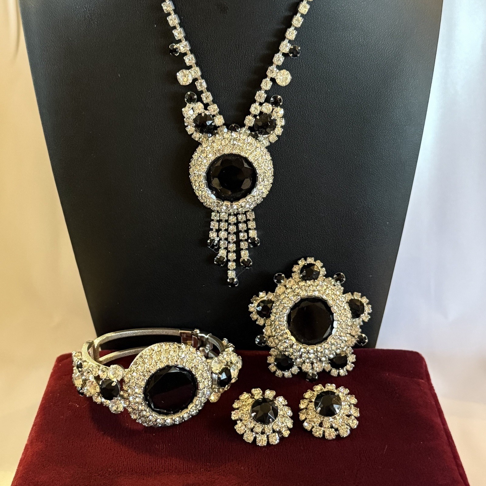 Juliana DeLizza & Elster Grand Parure Necklace Bracelet Earrings Brooch VTG