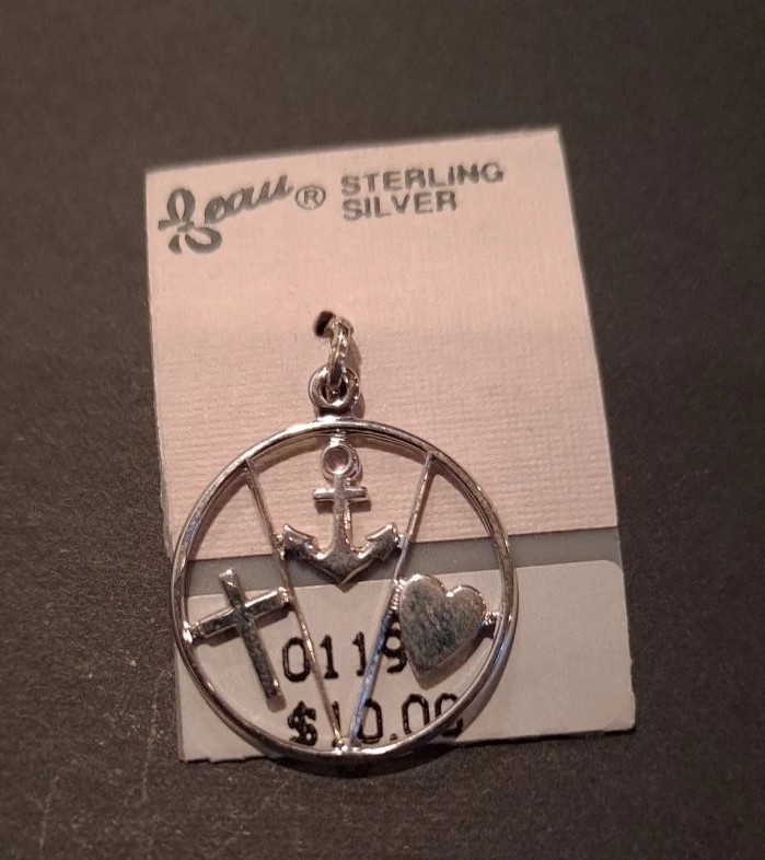New Nos Beau Sterling Silver Heart Anchor Cross Charm On Card Religious Charm