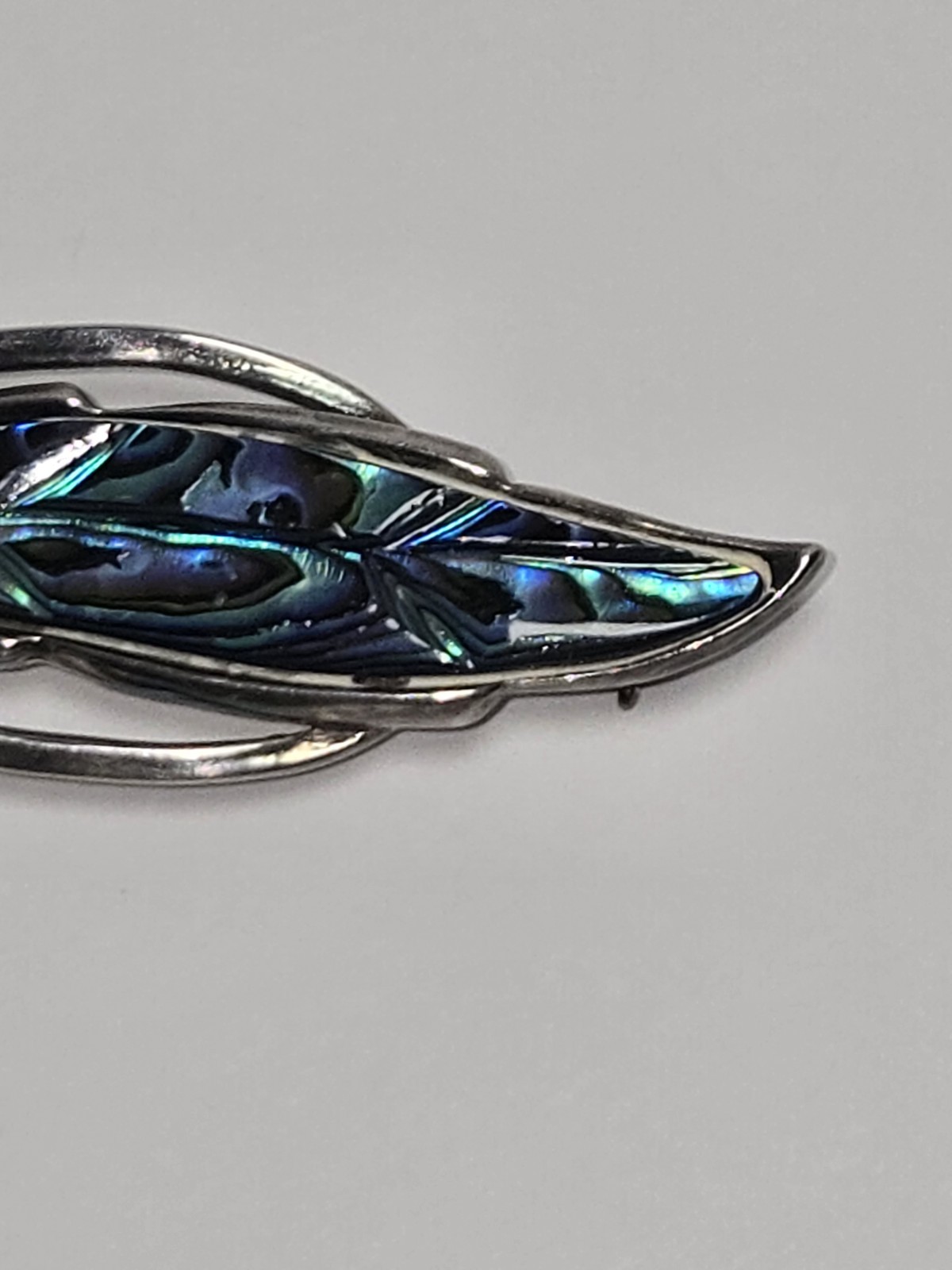 Vintage Ataahua Signed Paua Abalone Shell Leaf Brooch