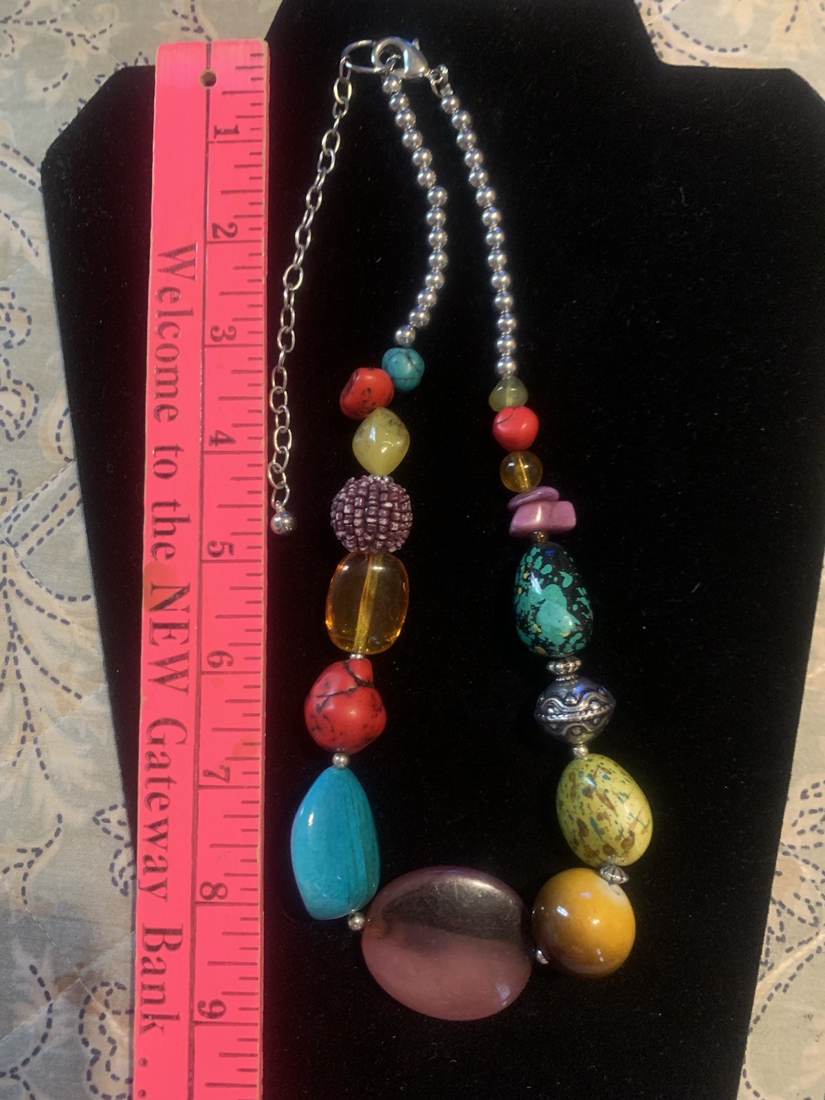 Vintage Pretty HSN Mixed Chunky Beads Stones Silver Tone Multi Color Necklace