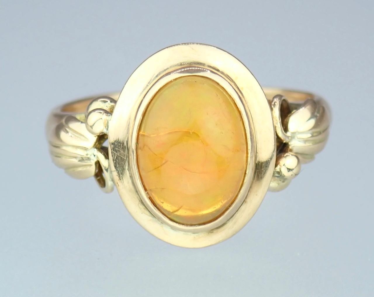 Glowing Antique Victorian Solid 14K Rose Gold Ethiopian Opal Grape Vine Ring S 5