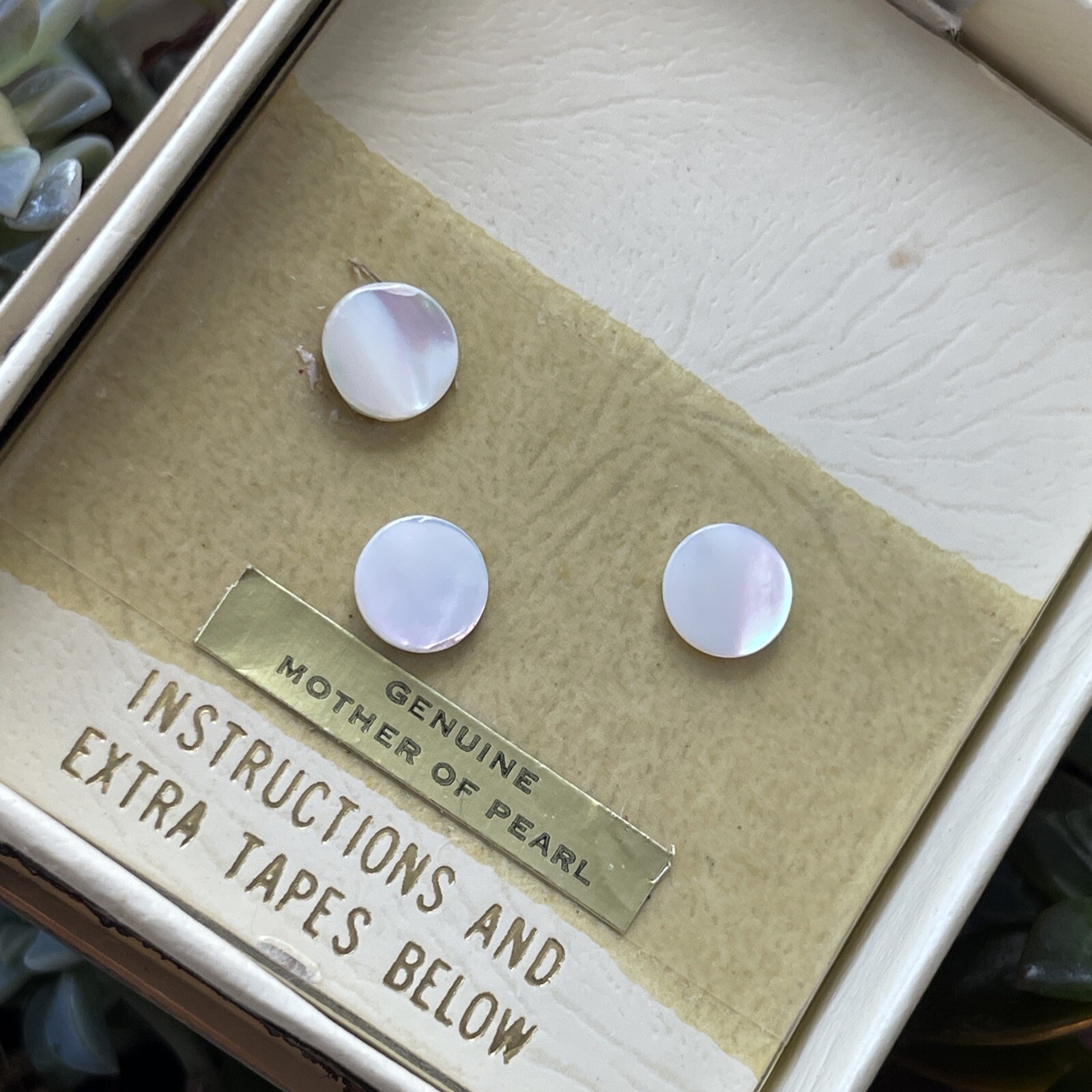 RARE Vintage Tacoa STICK ON Earrings Mother of Pearl EAR STICKERS Nostalgia WOW