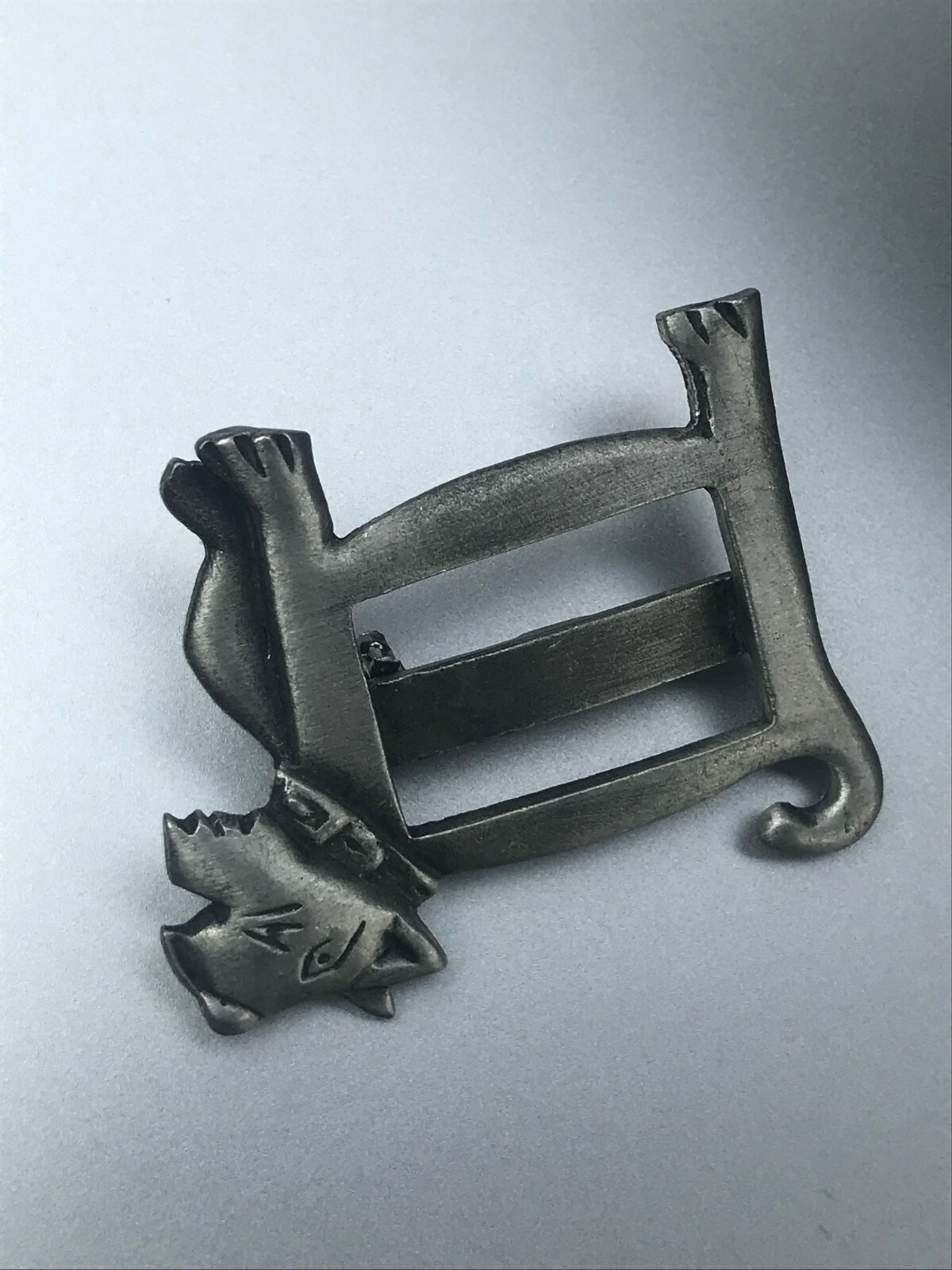 Vintage Signed Pewter Comical Puppy Dog Picture Frame Brooch Pin – 1.75 x 1 and
