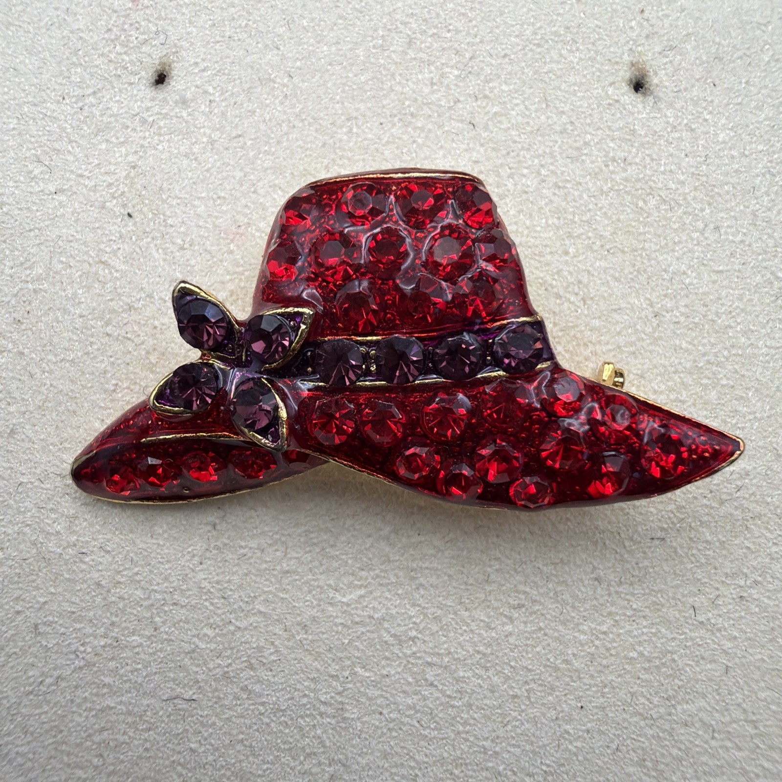 454 Red Hat Society Pin/ Brooch/ Pendant Red Rhinestone Vintage