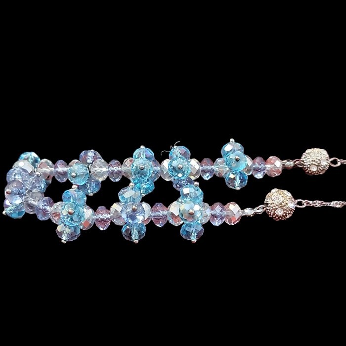 Vtg NY Chunky Clusters Blue Rhinestone Necklace 2 Studded Spheres Sparkly Glass