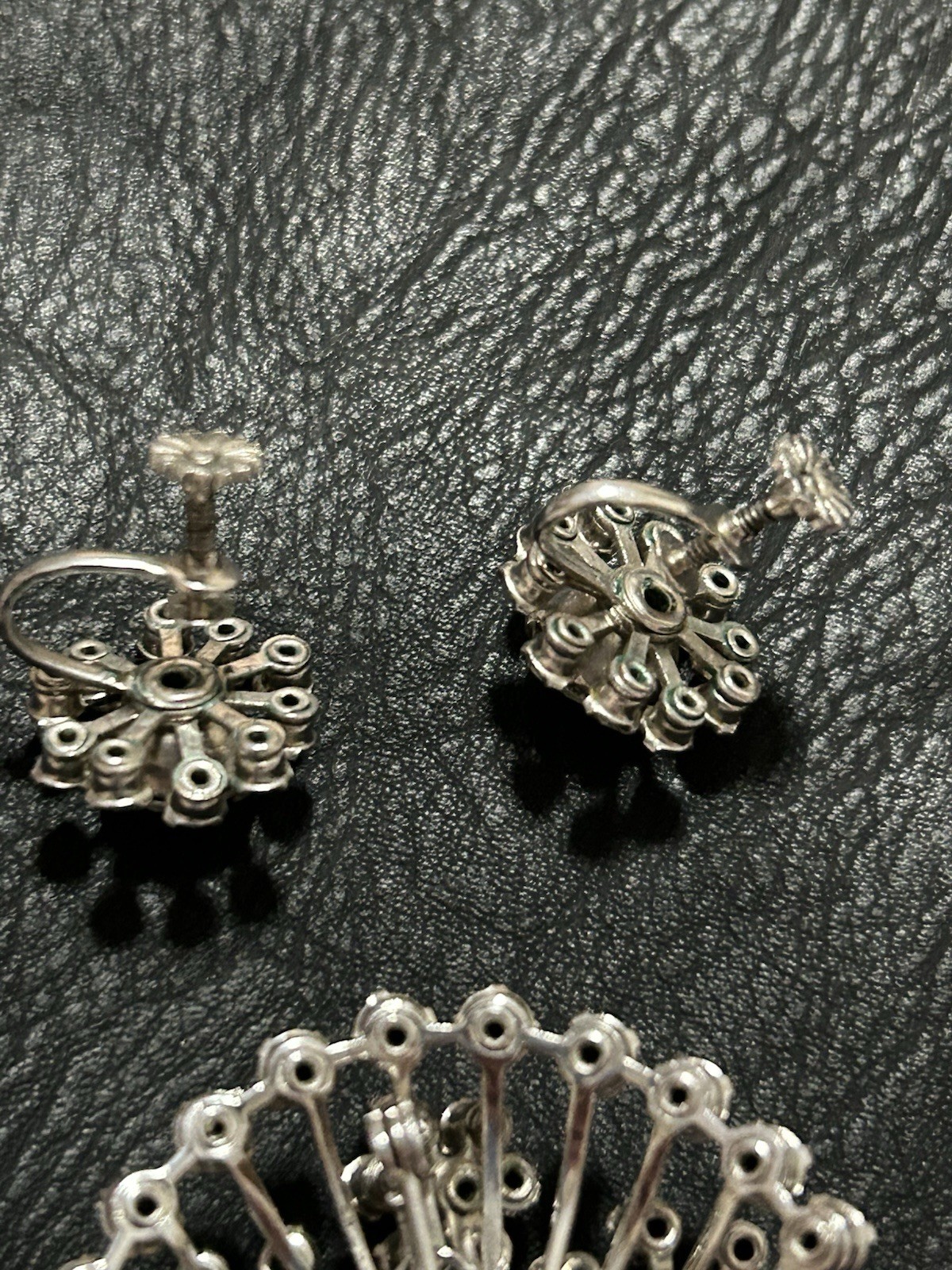 Vintage Rhinestone Screwback Earrings and Brooch Set