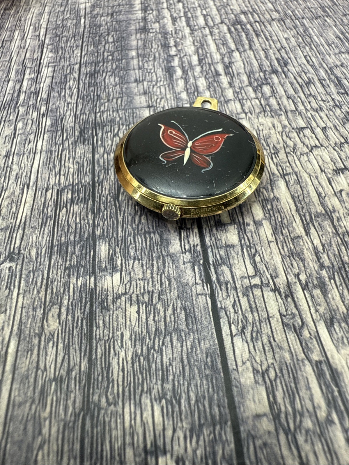 Waltham Vintage Ladies Hand Painted Butterfly Pendant Watch wind up Tested Works