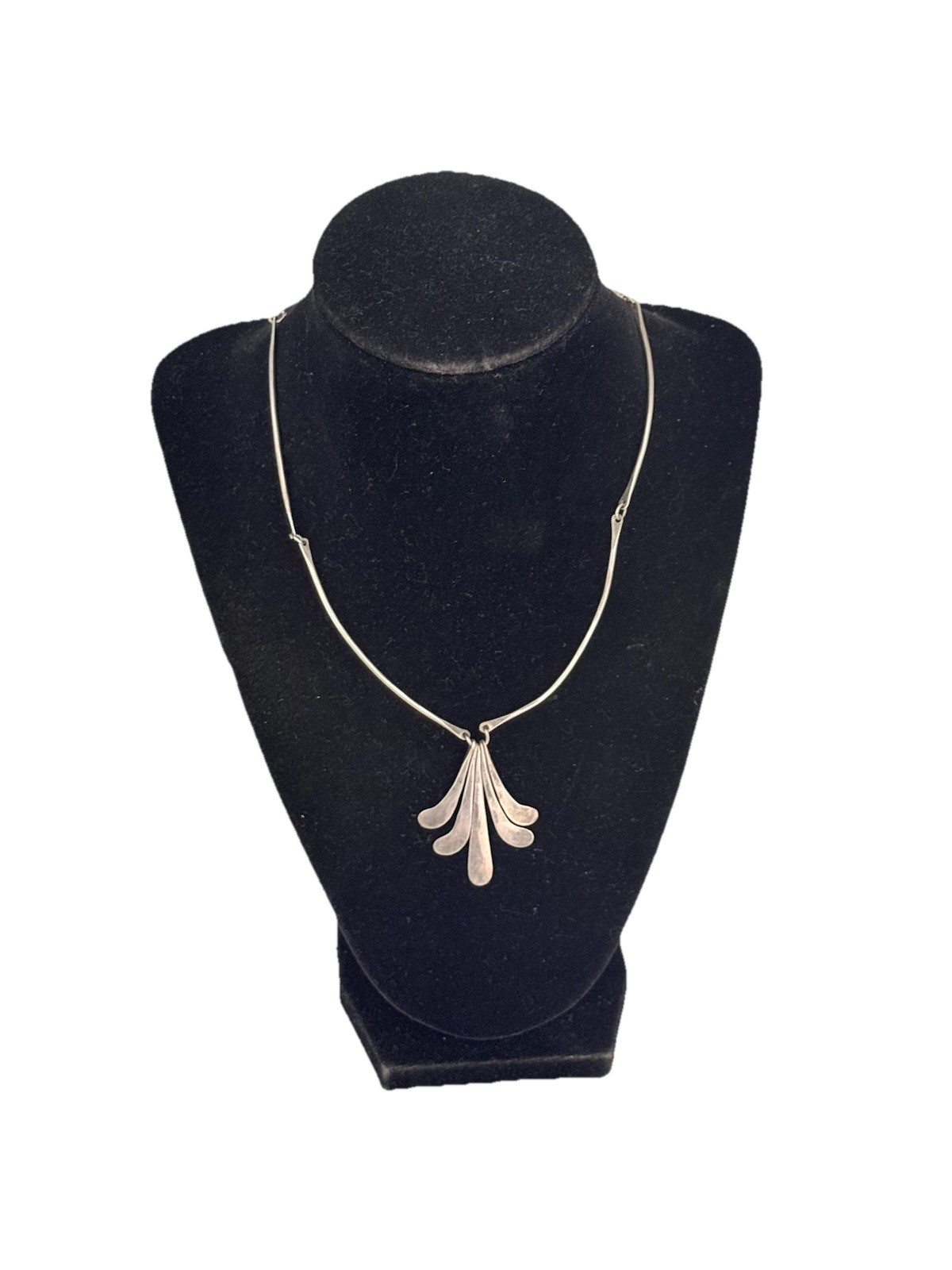 Vintage Modernist Bar Link Sterling Silver Fringe Paddle Necklace