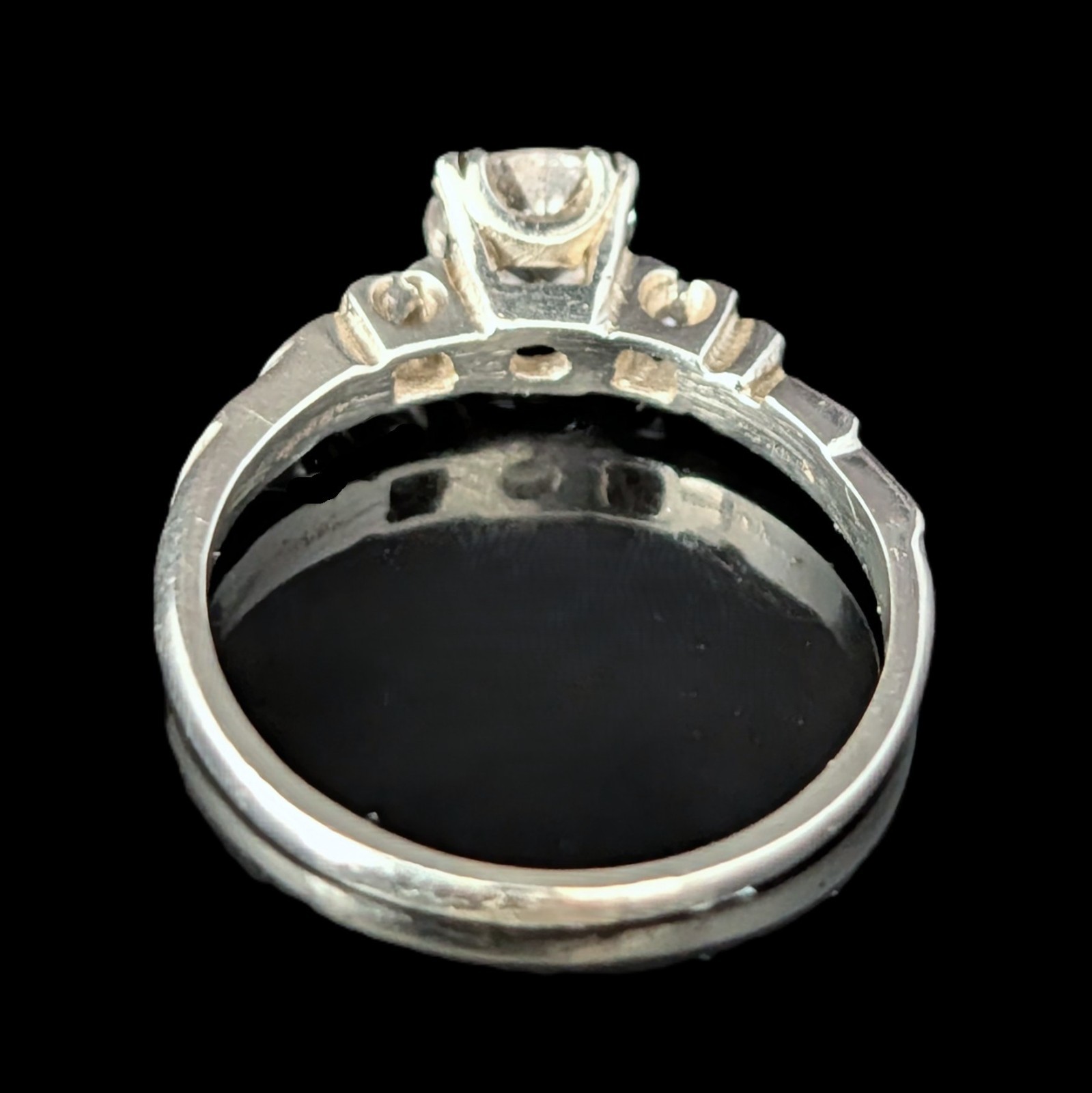 Vintage Old European Cut Diamond 14k White Gold Engagement Ring Estate Retro