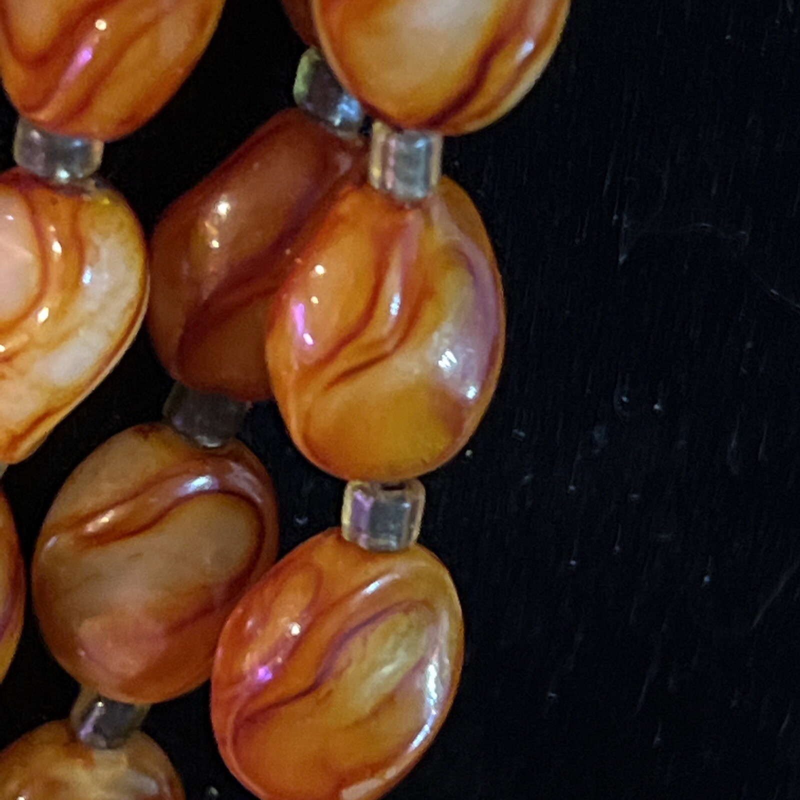 Vintage Made In Hong Kong Amber/Brown Multi Strand Necklace & Clip on Earrings