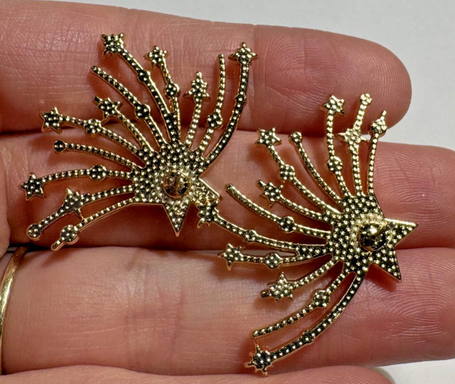 NEW Sugarfix USA Red Blue Rhinestone Fire works Star Stud Gold tone Earrings