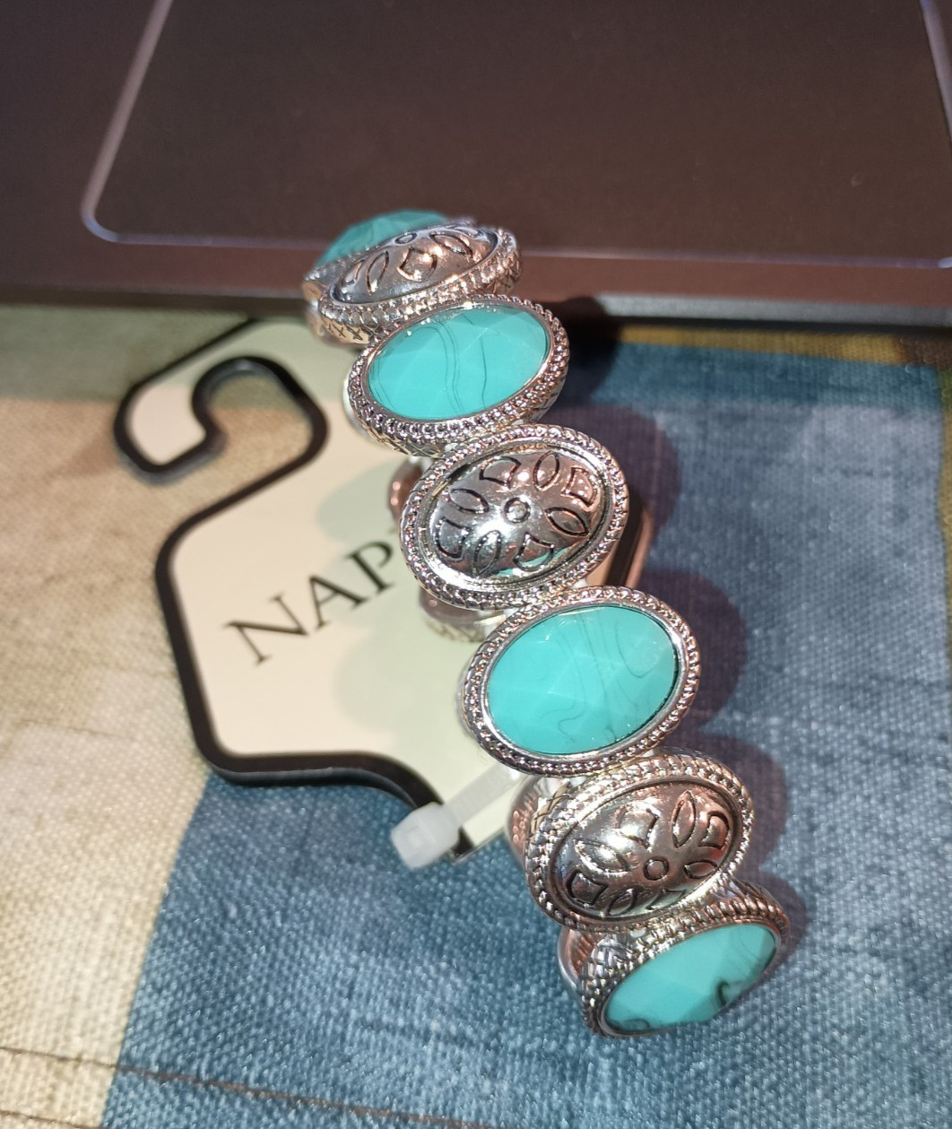 NEW Napier Silver Tone Turquoise Western Collar Necklace w/ Stretch Bracelet Set