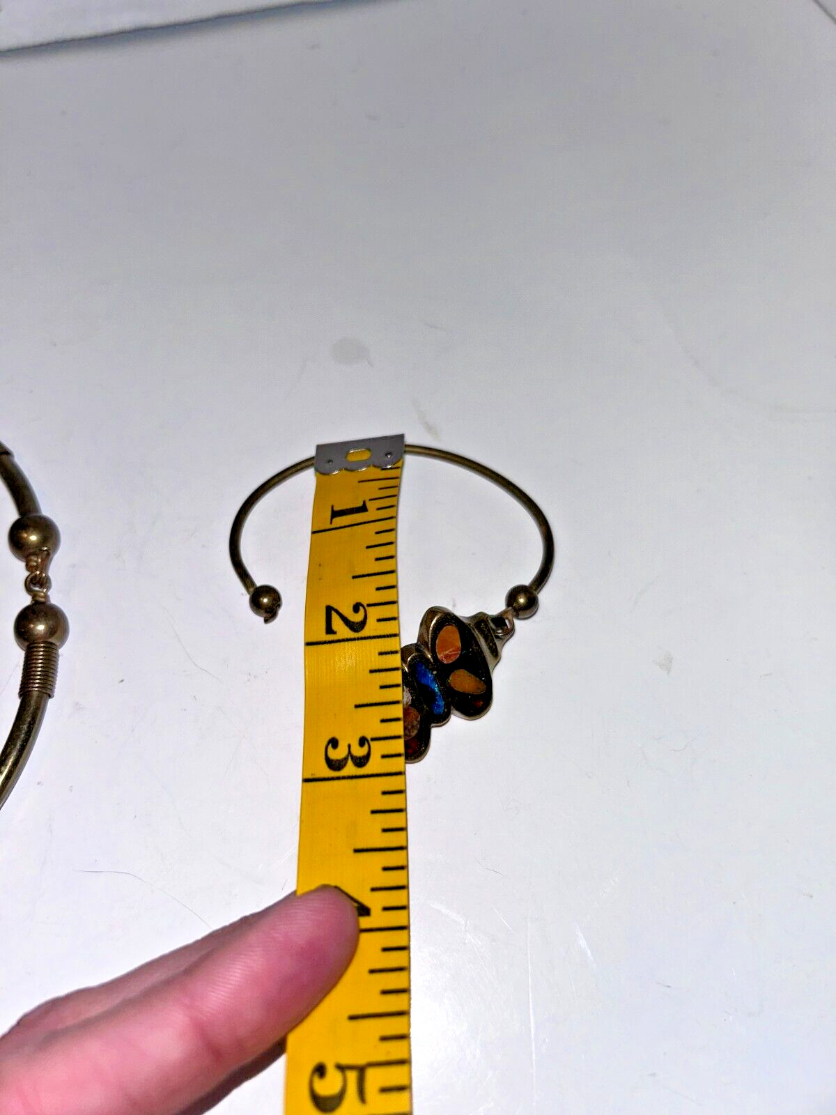 Vintage UNIQUE BRASS STONE INLAY ARTISAN NECKLACE CHOCKER & BRACELET HEAVY