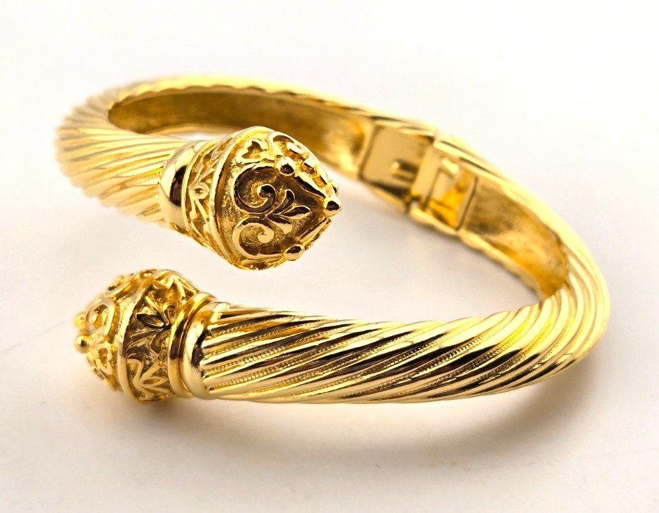 Joan Rivers Gold Plated Cuff Rope Bracelet Hinged 3 Sets of End Caps Signed