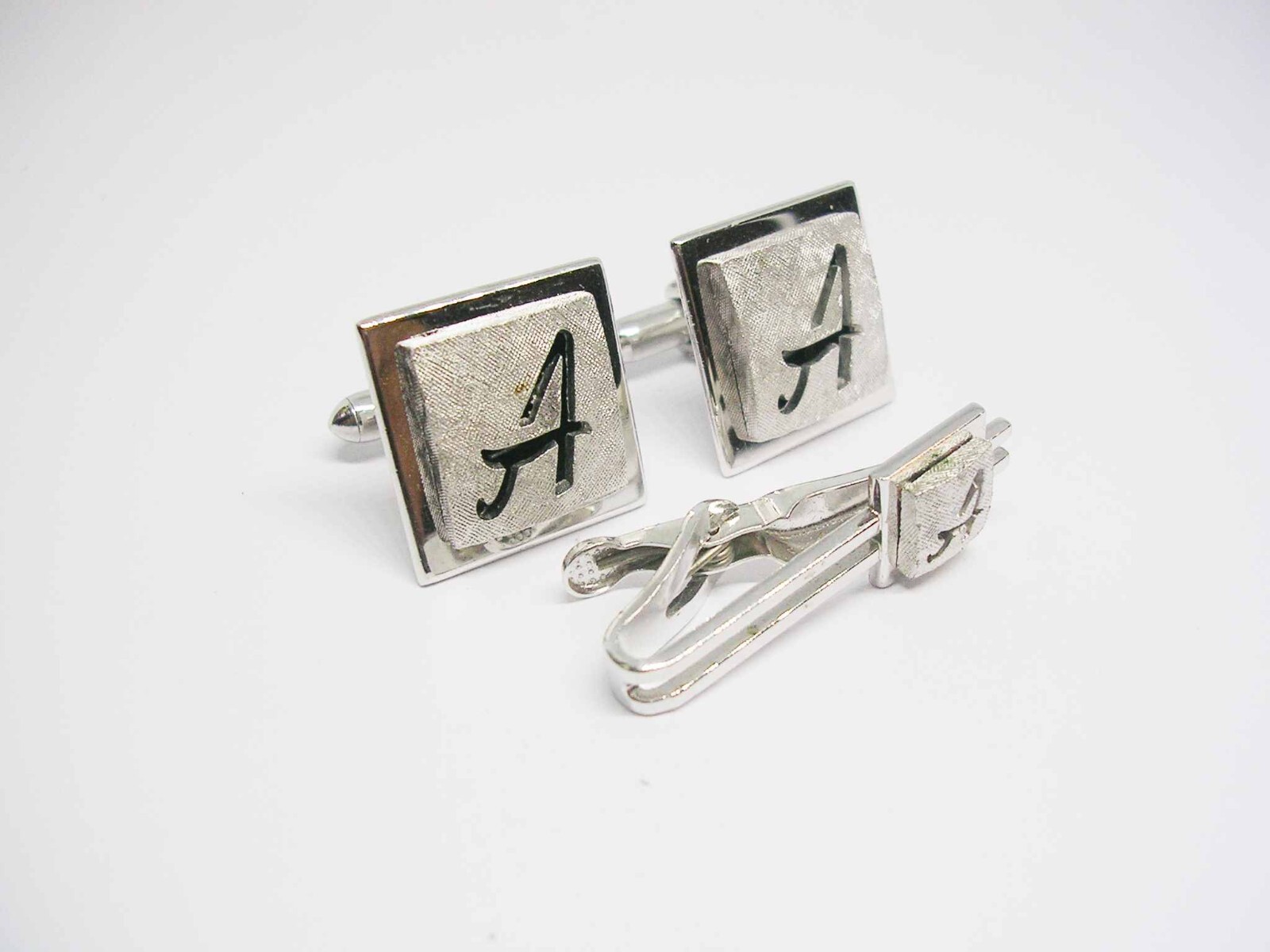 Cuff Links Tie Clip Set Initial A classic vintage Swank Men Wedding Formal Wear