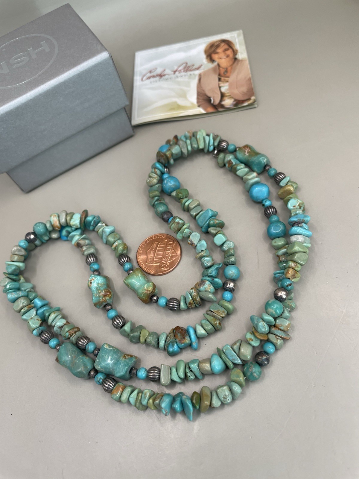 Vintage Carolyn Relios Pollack Turquoise Sterling Silver 925 Beaded Necklace Box