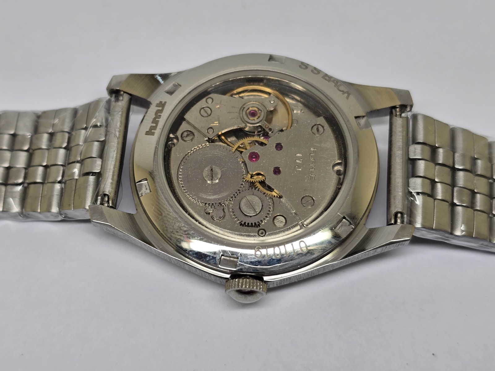 Vintage Hmt Pilot White Dial 17 Jewels Mechanical hand winding Transparent Back*