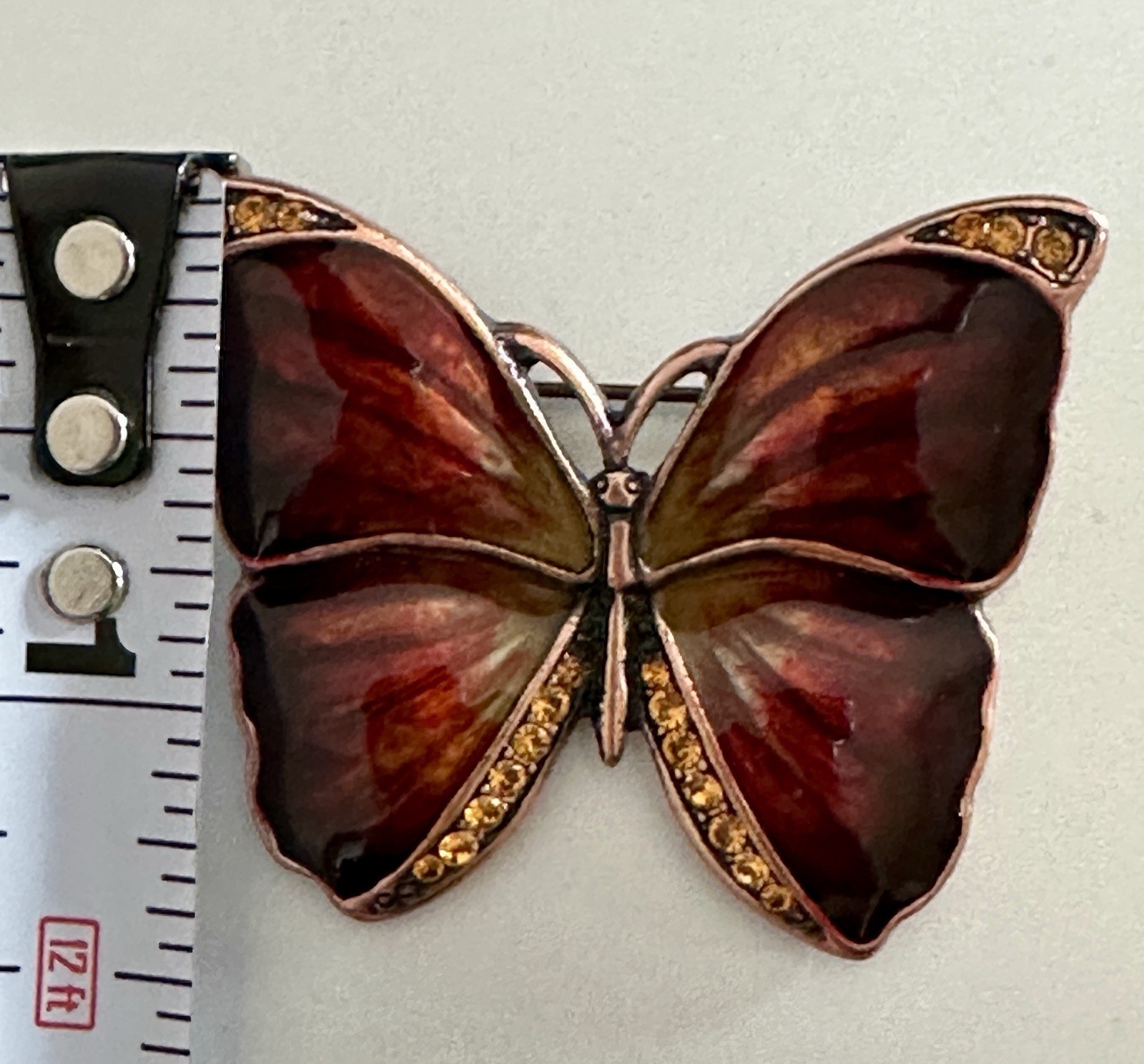 Butterfly Brooch Pin Vintage Rhinestone Enamel Copper?