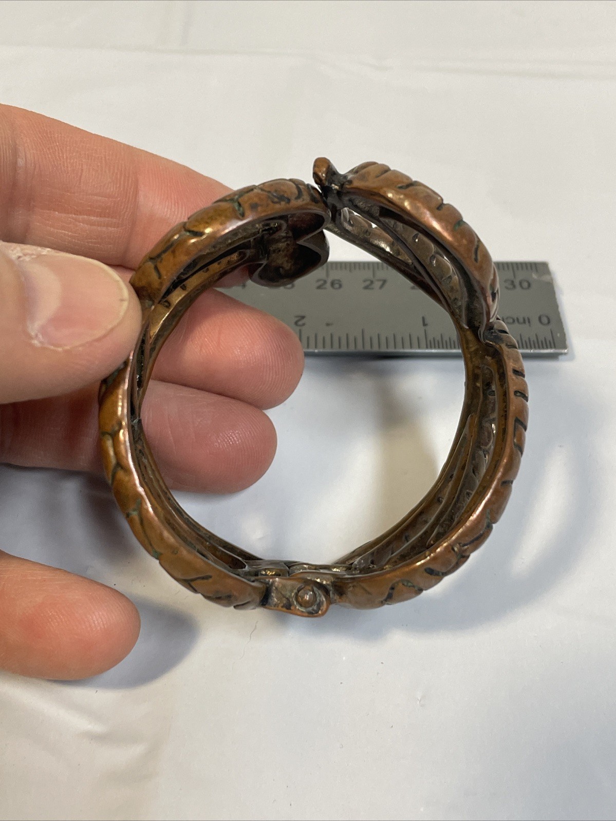 1970 – 1980 Copper Coiled Snake Biker Goth Western Hinged Bracelet Vtg Gem Eyes