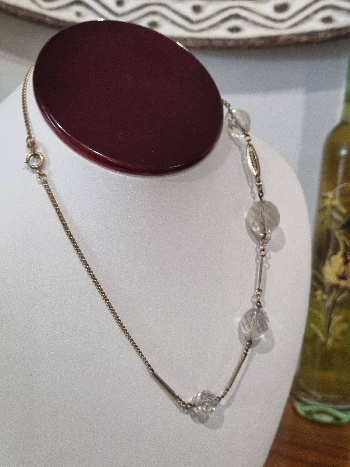 Antique 12k Rose Gold Filled 1930s Deco crystal ball faceted necklace See Video