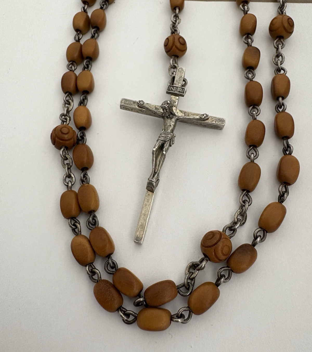 Antique Vintage Sterling Silver 925 ITALY Catholic Rosary Carved Beads Necklace